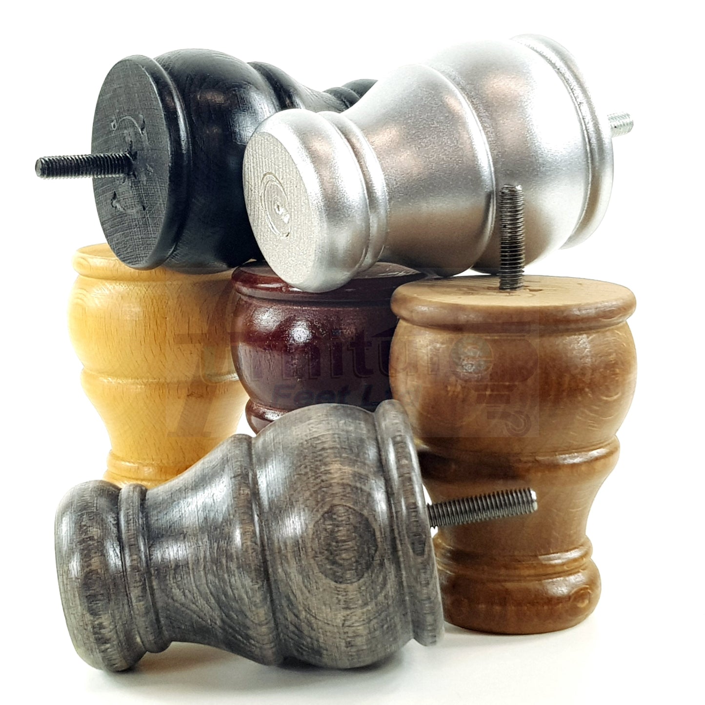 4 Turned Wood Furniture Legs Replacement Sofa Settee Chair Bed Feet 100mm High M10 Thread