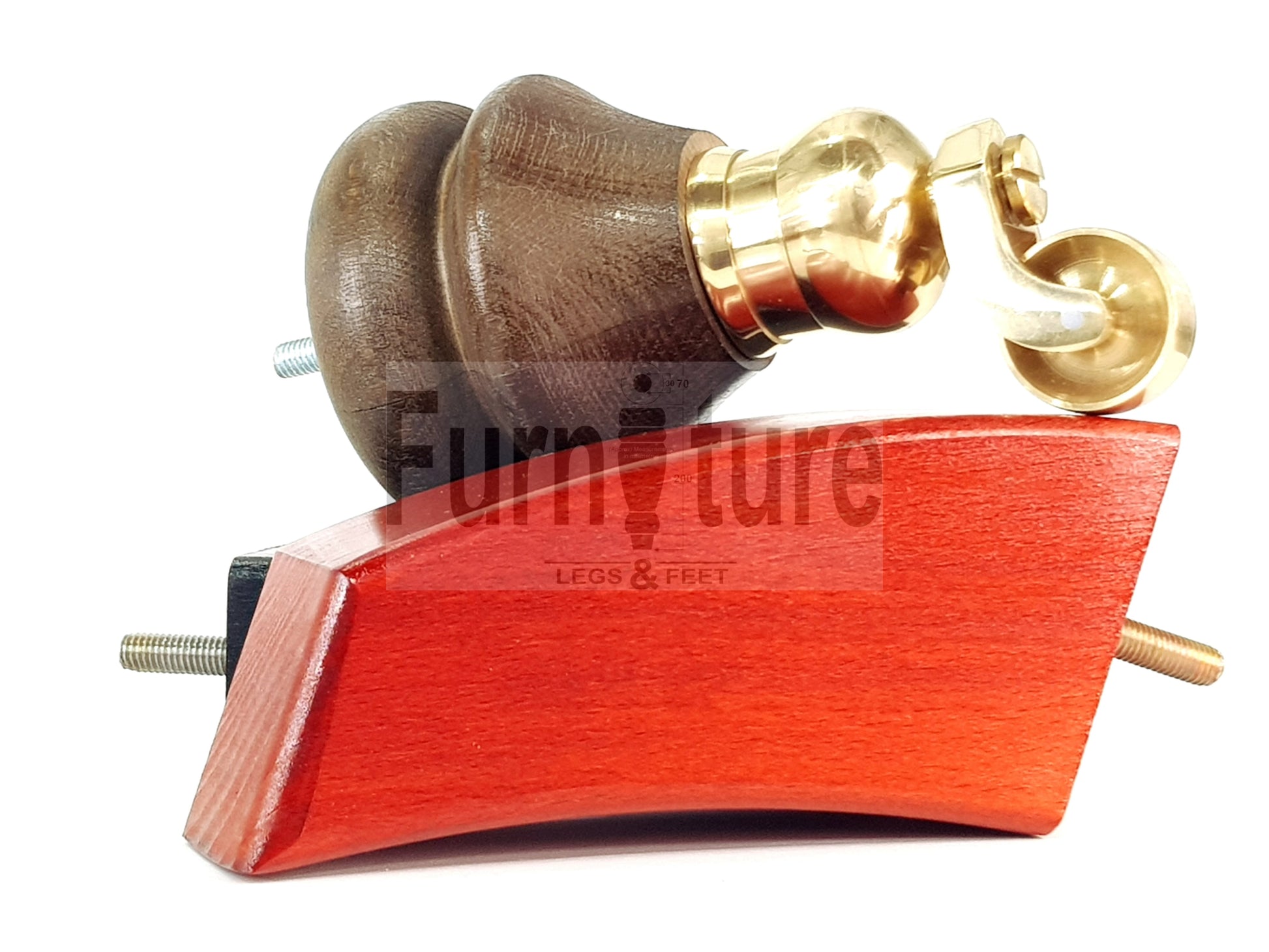 Turned Wood Furniture Feet 2 With Brass Castors 150mm & 2 Curved Back Legs Sofas Chairs Cabinets Beds M8