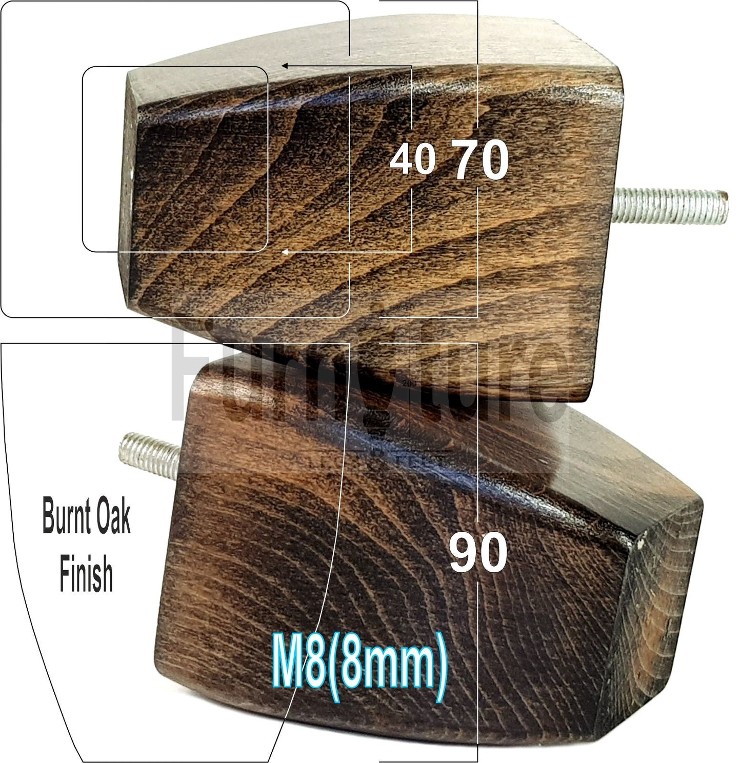 Set Of 4 Solid Wooden Block Furniture Feet Replacement Legs 90mm High M8(8mm)