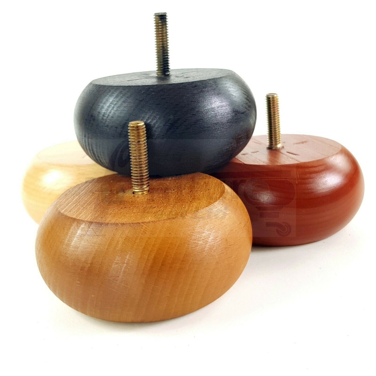 4 Solid Wood Bun Feet Replacement Furniture Legs 40mm High For Chairs Sofa's Beds Settee M10 Thread