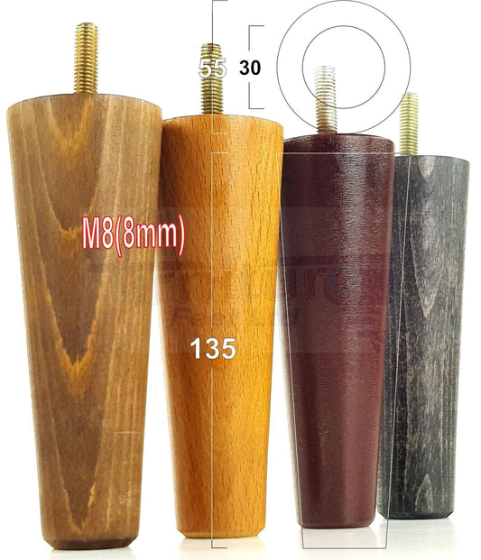 4 Solid Wood Replacement Furniture Chair Legs M8 Settee Sofa Feet 135mm High