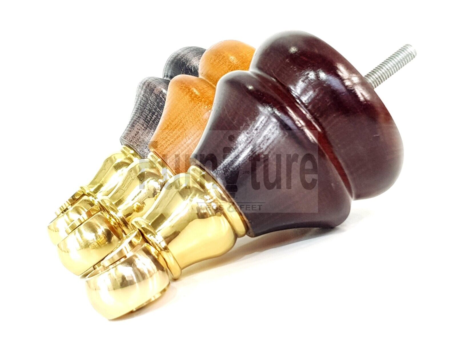 Set Of 4 Turned Furniture Wood Feet With Brass Castors 140mm Sofas Chairs Settee Cabinets Beds M8(8mm)