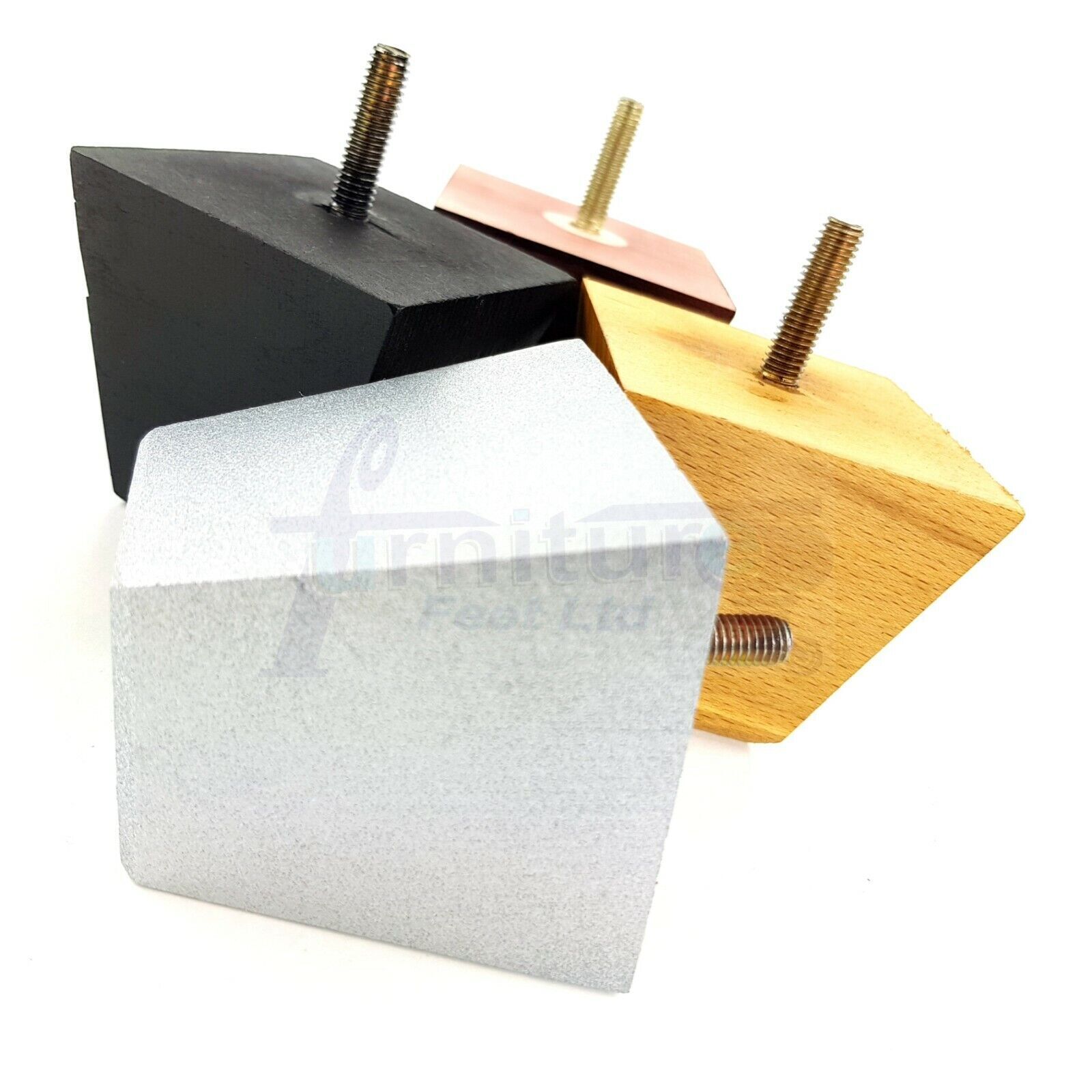 4 Solid Wood Square Furniture Feet Replacement Legs 65mm High M10 Thread
