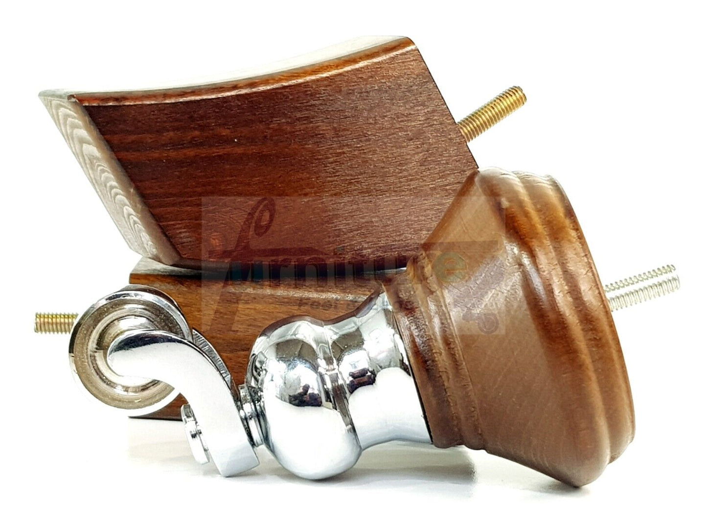 2 Antique Brown Wood Furniture Sofa Feet With Castor 125mm & 2 Curved Legs Chair Settee 100mm High M8