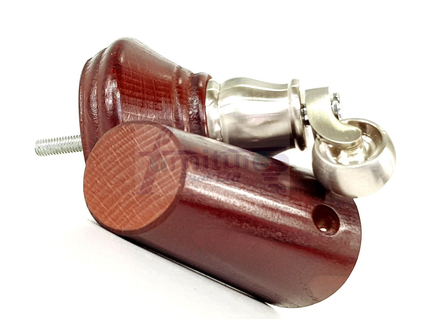 2 Mahogany Wood Furniture Sofa Legs With Castor 125mm & 2 Angled Back Feet Chair Settee 100mm High M8