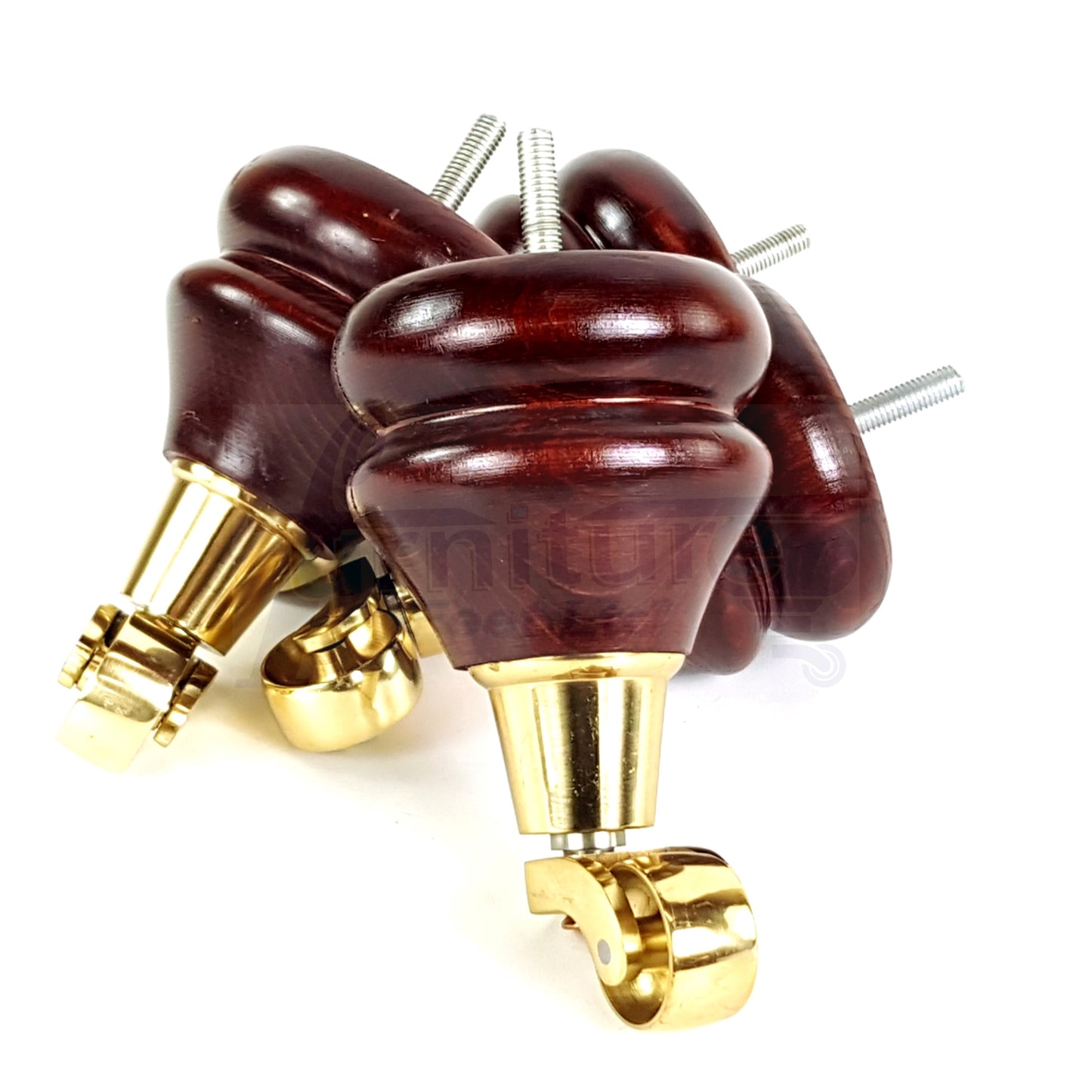 4 Wooden Castor Furniture Feet 140mm High Mahogany Replacement Legs Sofa Chair Stool M8 (8mm) SOF169