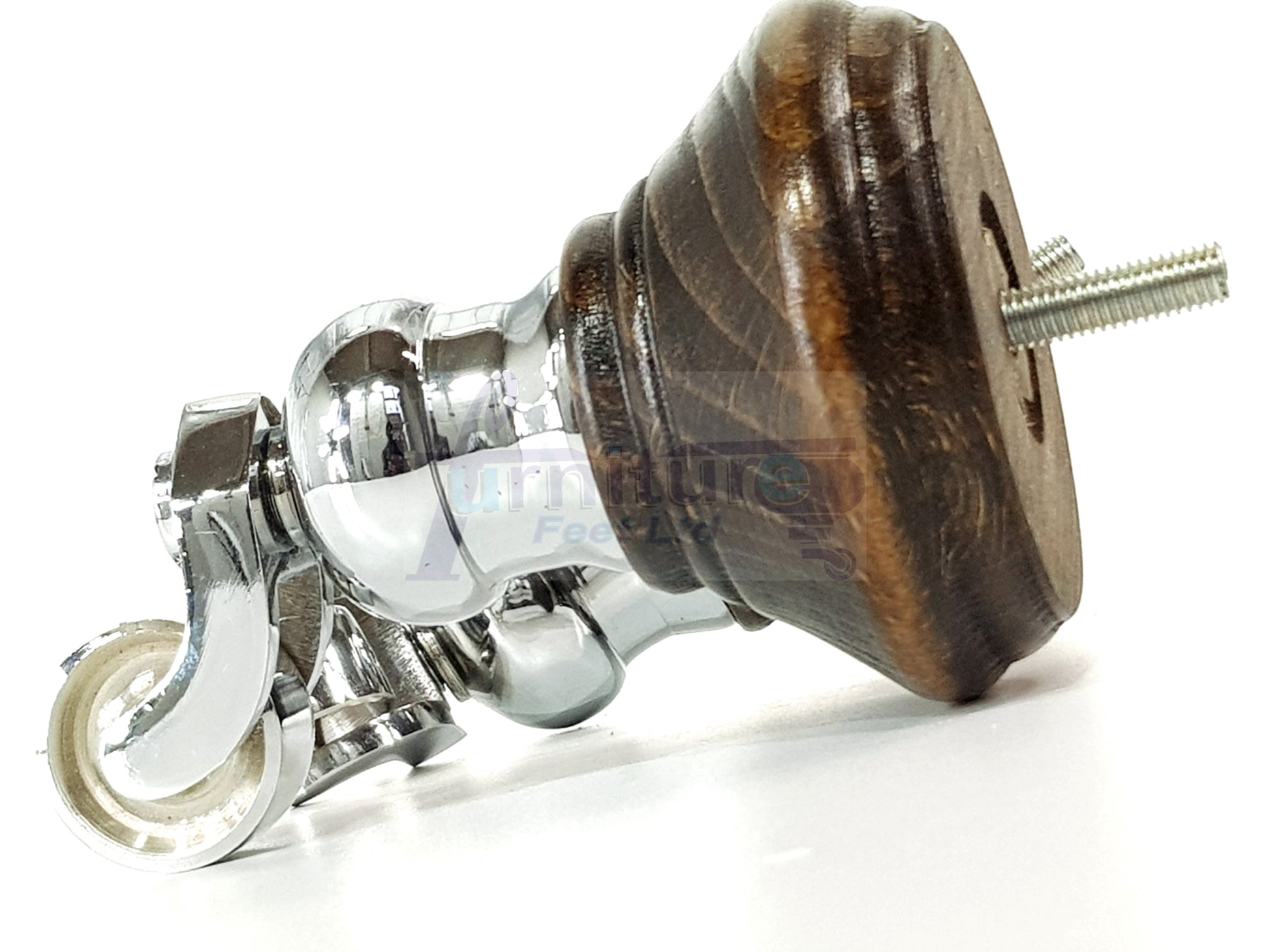 4x Burnt Oak Washed Wooden Furniture Sofa Legs M8 With Castors Replacment Chair Settee Feet 115mm - 125mm High