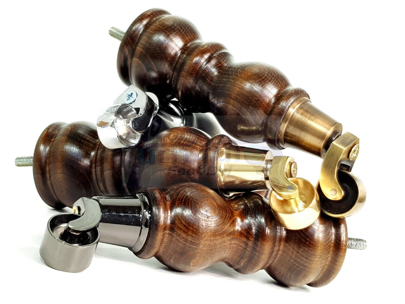 4x Furniture Feet With Castor 205mm High Legs Walnut Wood Finish M8 Sofas Chairs Stools Cabinets 8 Inches Tall