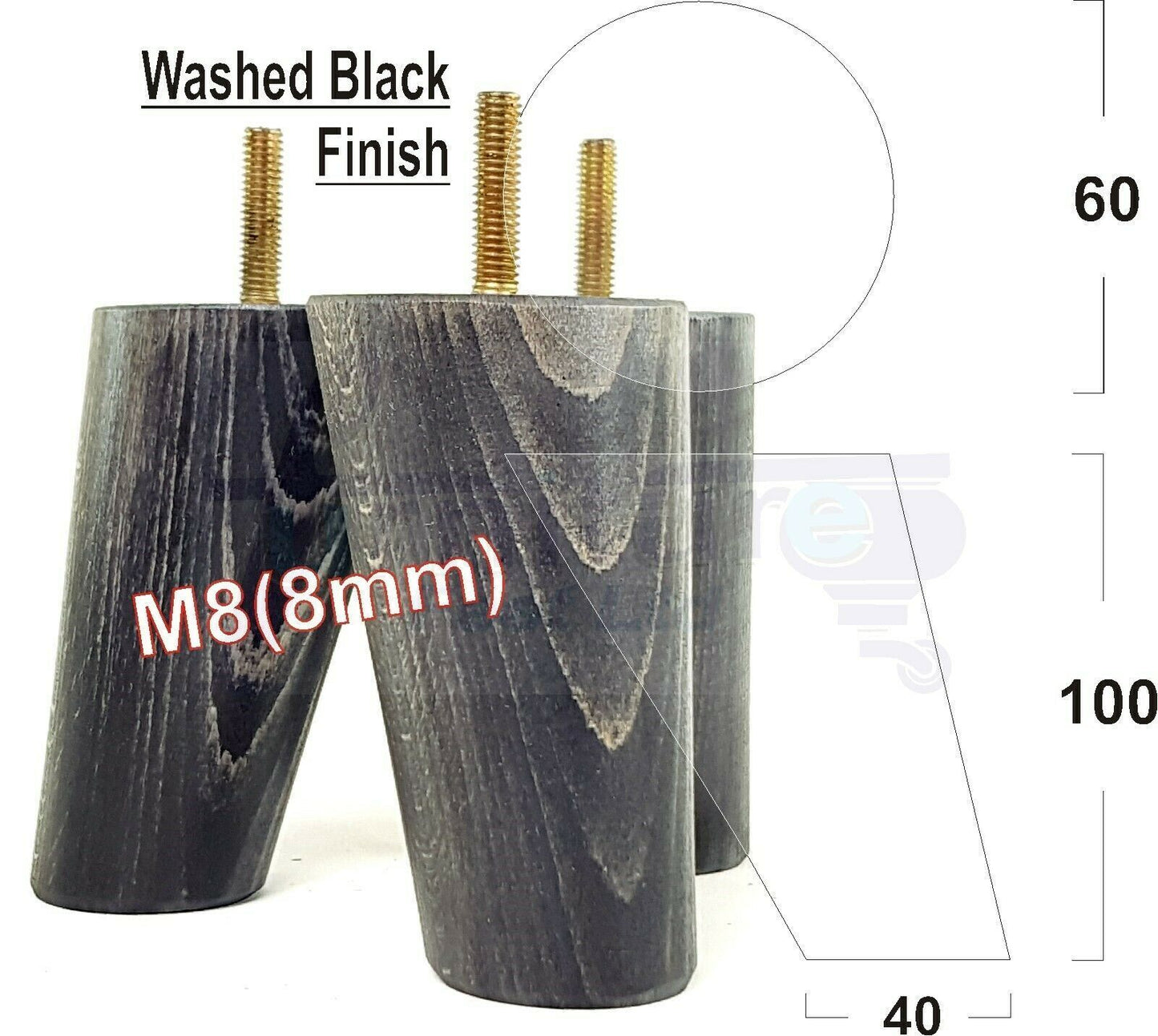 4 Solid Wood Turned Furniture Feet Replacement Mid Centry Angled Retro Legs 100mm High M8 Sofa Chairs Stools Cabinets Beds
