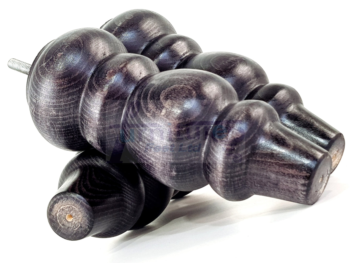 4 Solid Wood Furniture Legs Replacement Turned Feet 200mm High M8(8mm) Thread: Black Washed