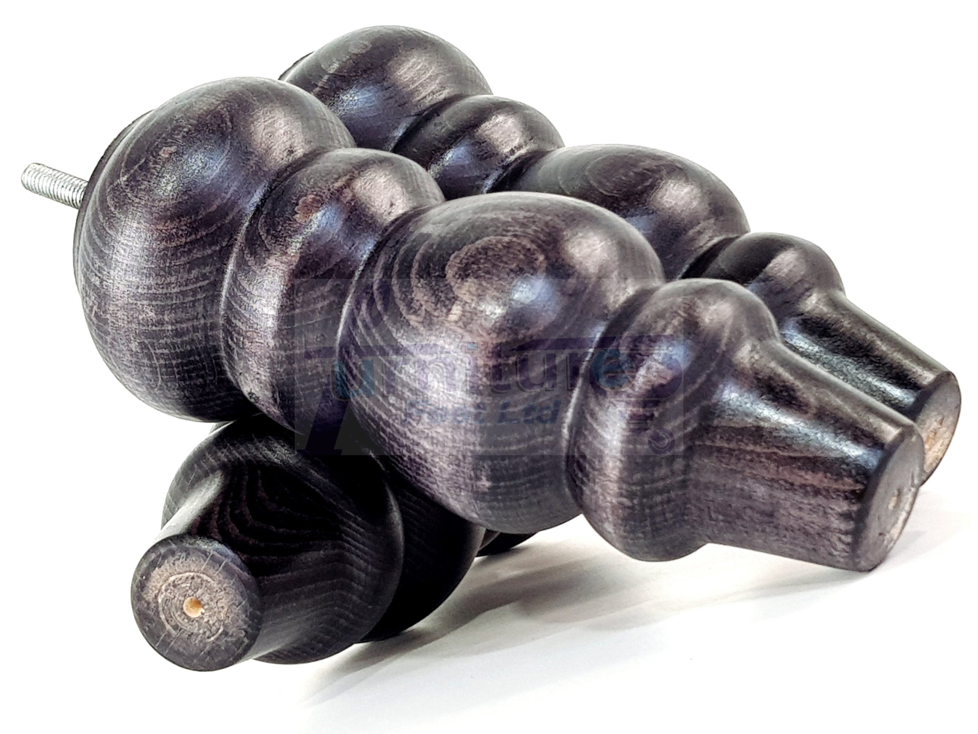 4 Solid Wood Furniture Legs Replacement Turned Feet 200mm High M8(8mm) Thread: Black Washed