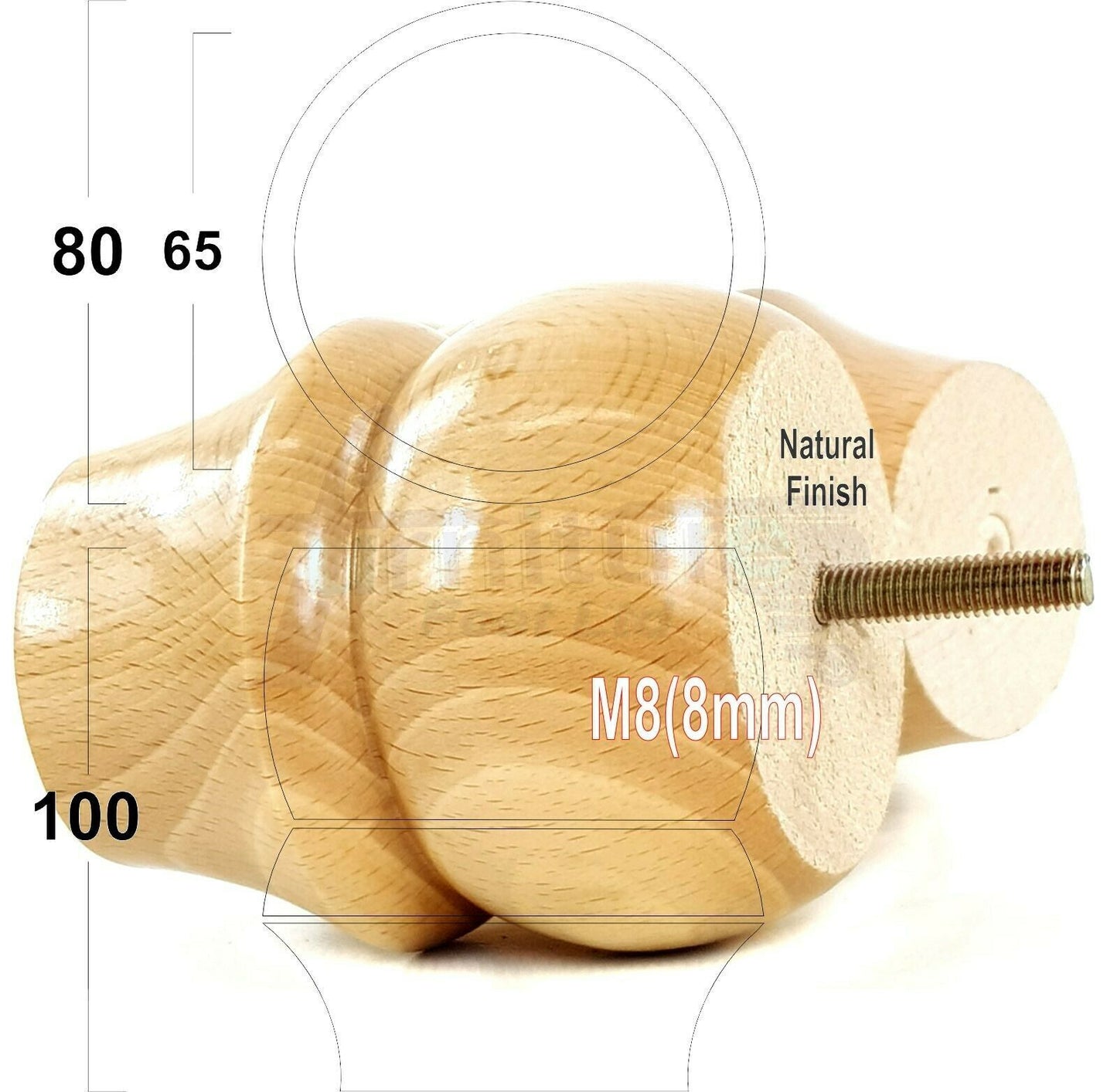Set Of 4 Solid Wood Turned Furniture Legs Replacement Bun Feet 100mm High 8mm Thread  