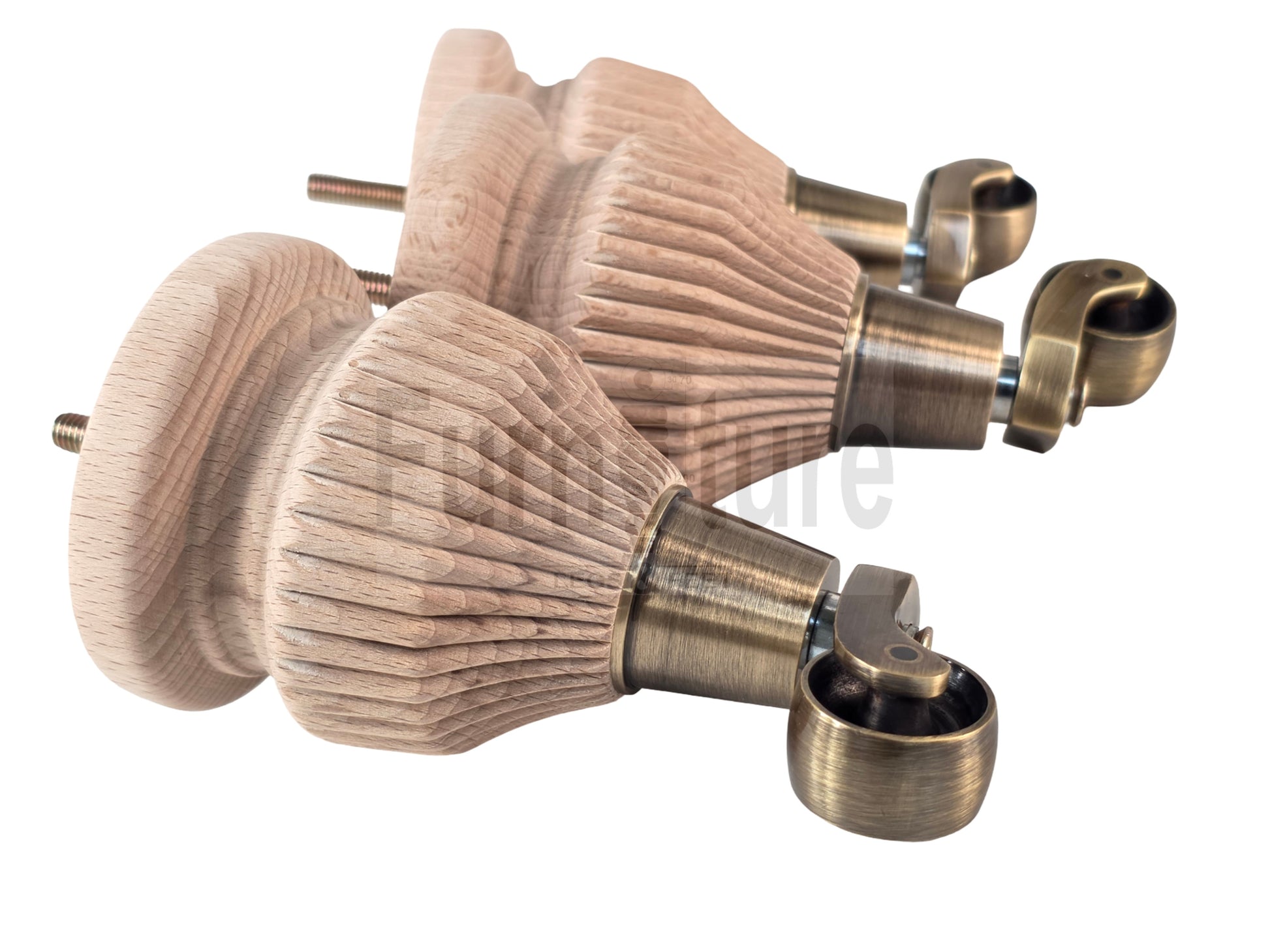 Wood Furniture Legs Replacement Feet 6 Inches with Castors 155mm High M8 Dowl Fixing - Raw Wood