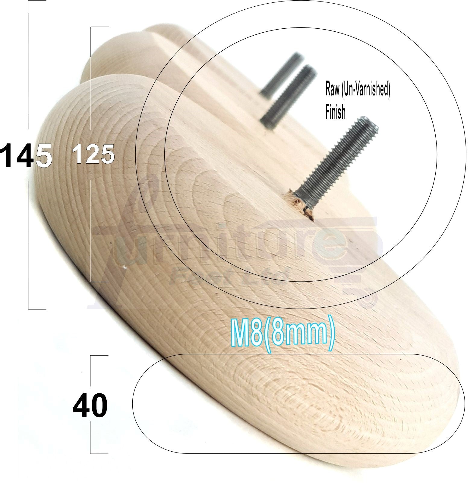 Set Of 4 Turned Wood Furniture Legs Chair Sofa Bed Replacement Bun Feet 40mm High