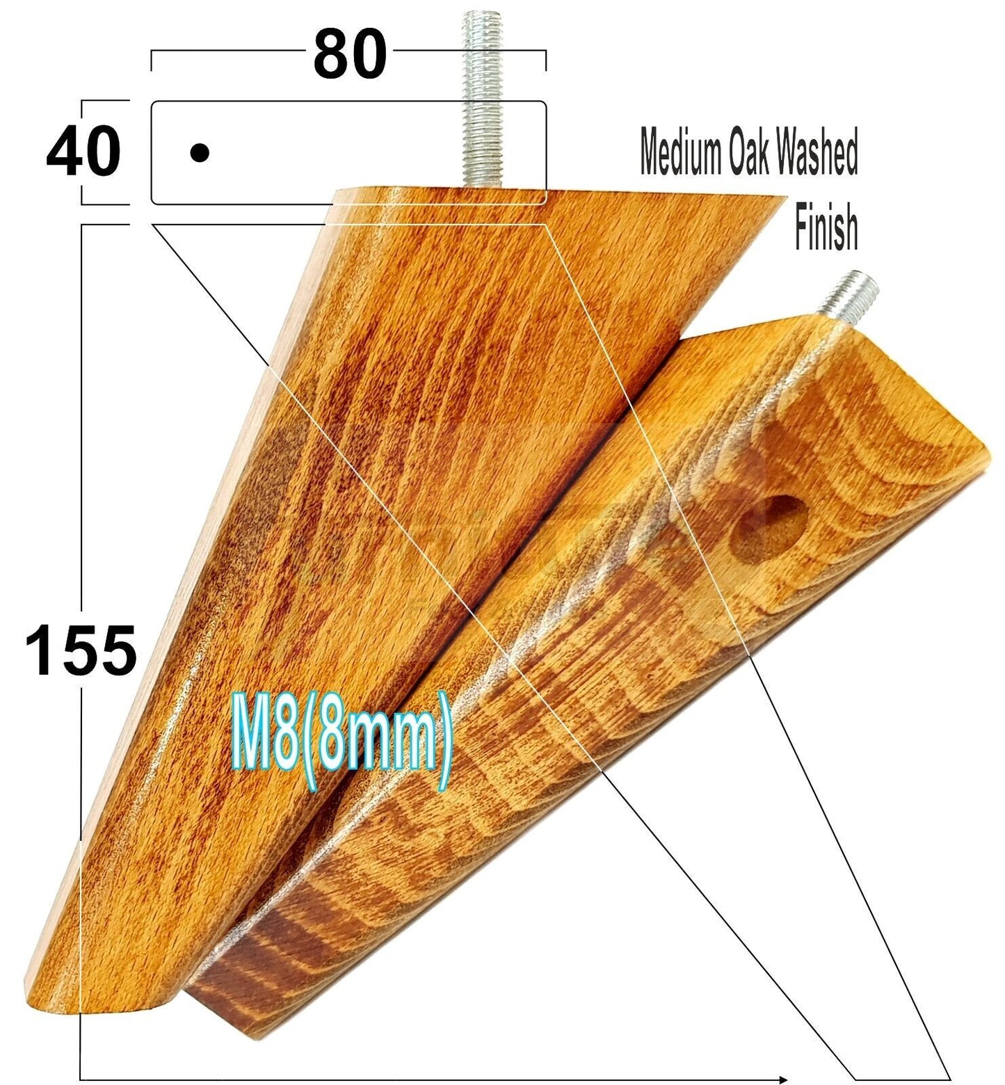 4 Replacement Tapered Feet 155mm High Wood Angled Furniture Legs 6 Inches Tall Chairs Stools Sofa's Beds Settee Cabinets M8