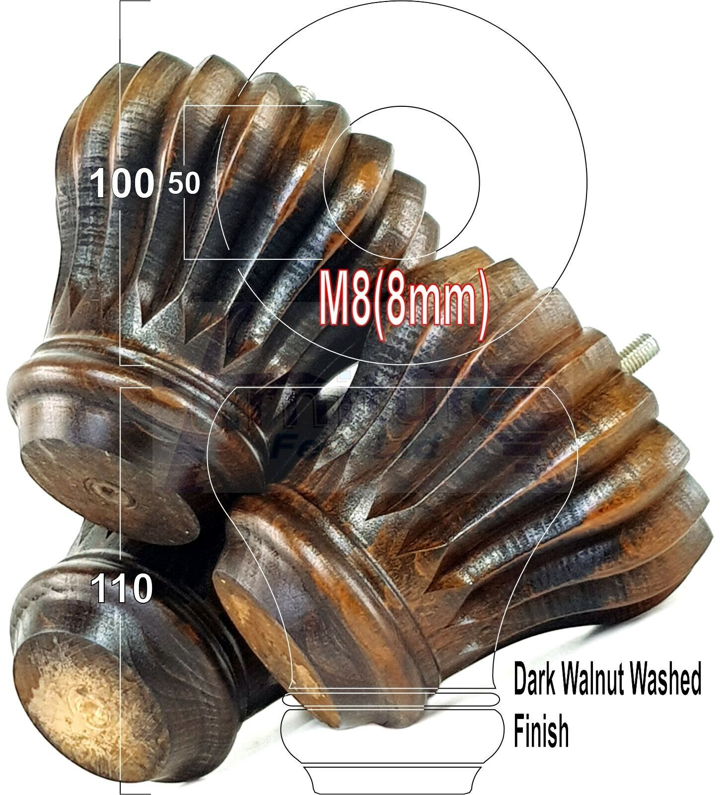 4 Grooved Replacement Furniture Bun Feet Multiple Colours Turned Wooden Legs 110mm High Settee Chairs Sofas Footstools Cabinets M8