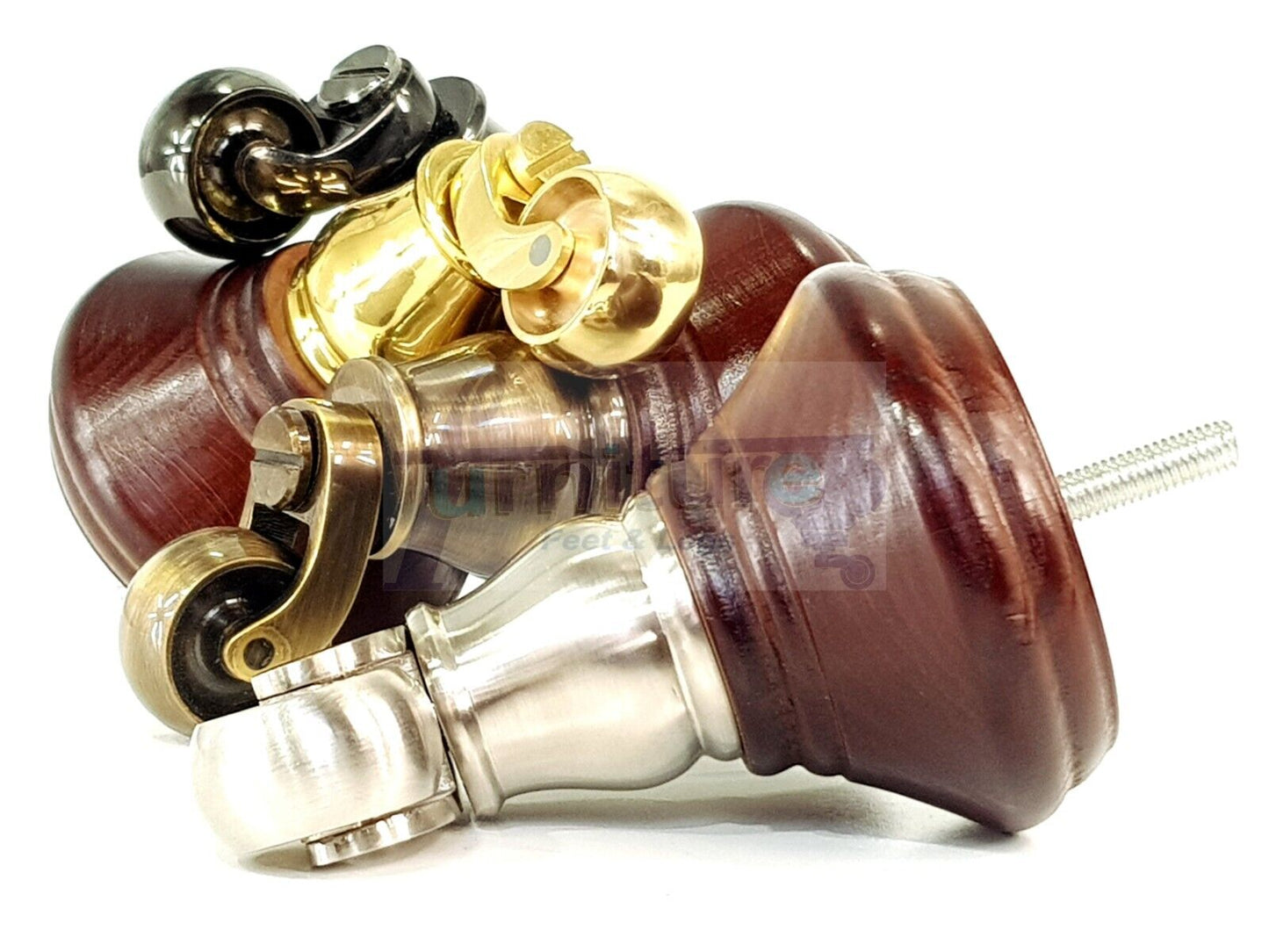 4x Antique Mahogany Wooden Furniture Sofa Legs M8 With Castors Replacment Chair Settee Feet 115mm - 125mm High