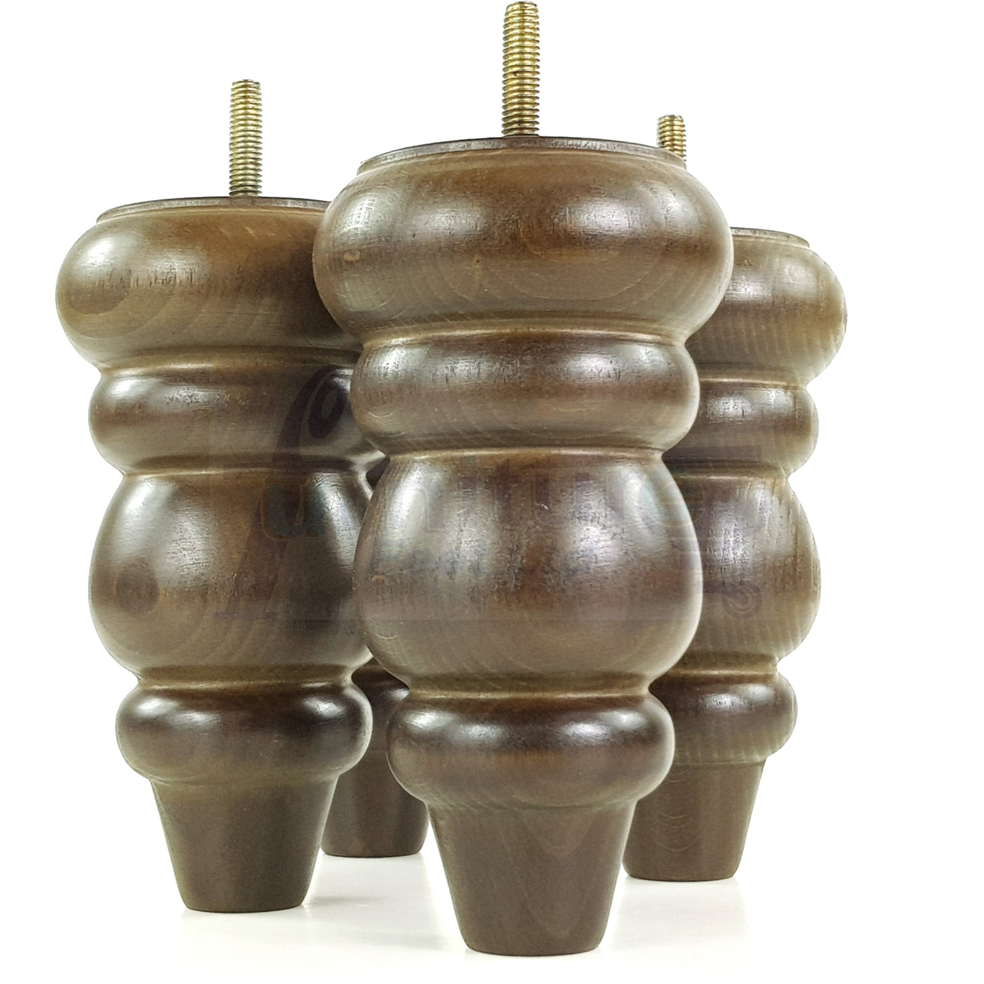 4 Wood Round Furniture Feet Turned Replacement Legs 155mm High Chairs Stools Sofa Beds Settee & Cabinets M8 Various Colours 6 Inch high - Antique Brown