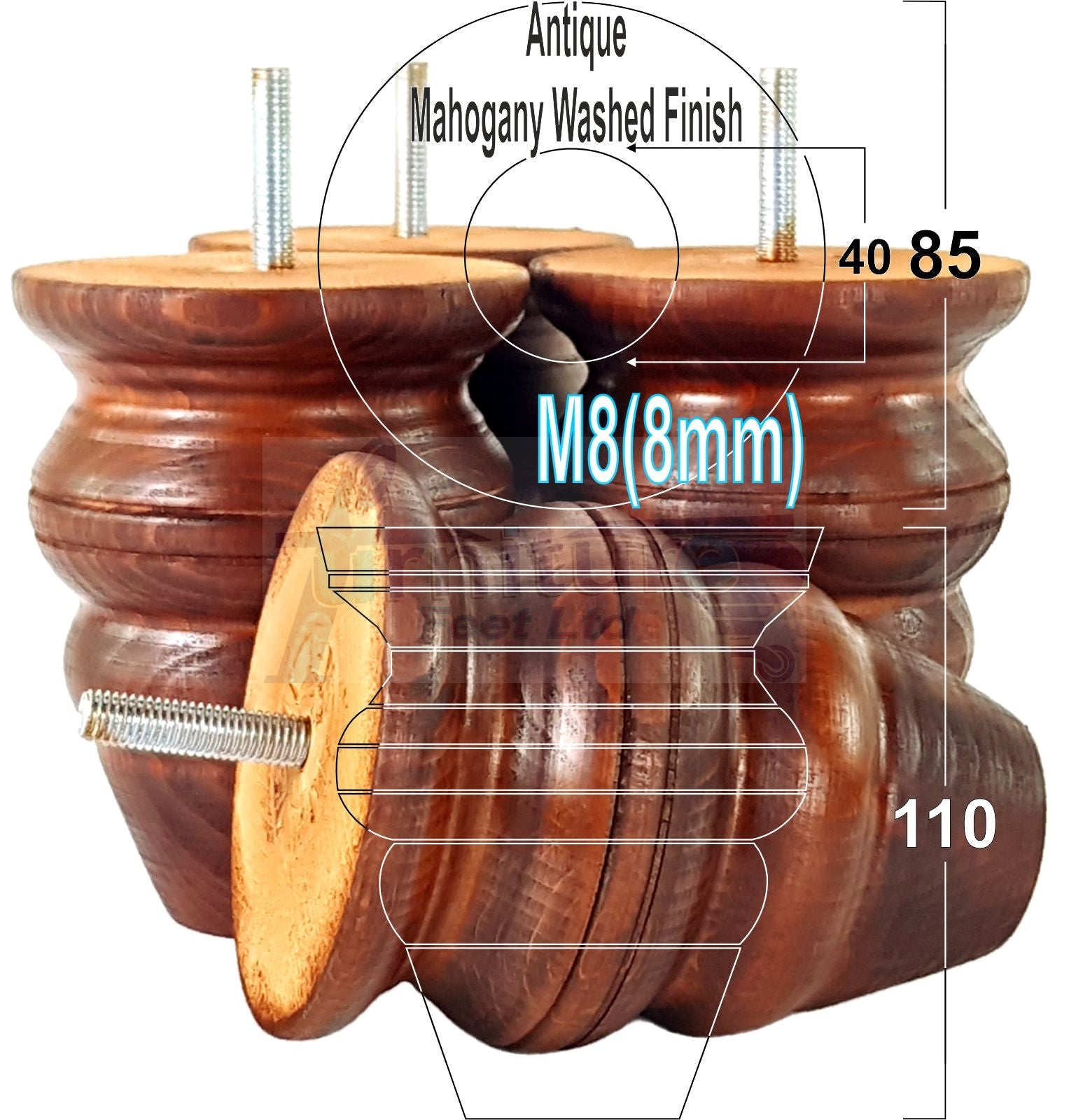 4x Turned Wood Furniture Legs Replacement Feet 110mm High Multiple Colours Chairs Stools Sofa's Beds Settee Cabinets M8