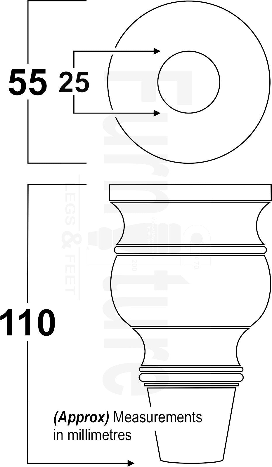 4x Turned Wood Furniture Feet M8(8mm) With Slipper Cup Chair Sofa Settee Legs 110mm