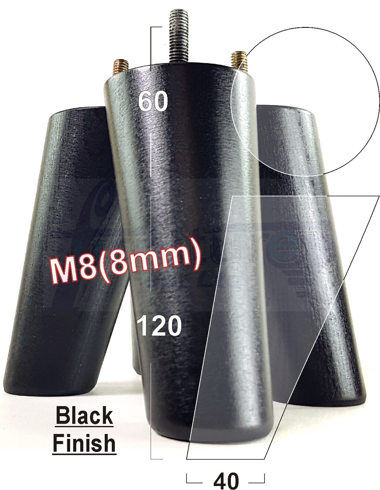 4 Solid Wood Turned Furniture Feet Replacement Mid Centry Angled Retro Legs 120mm High M8 Sofa Chairs Stools Cabinets Beds