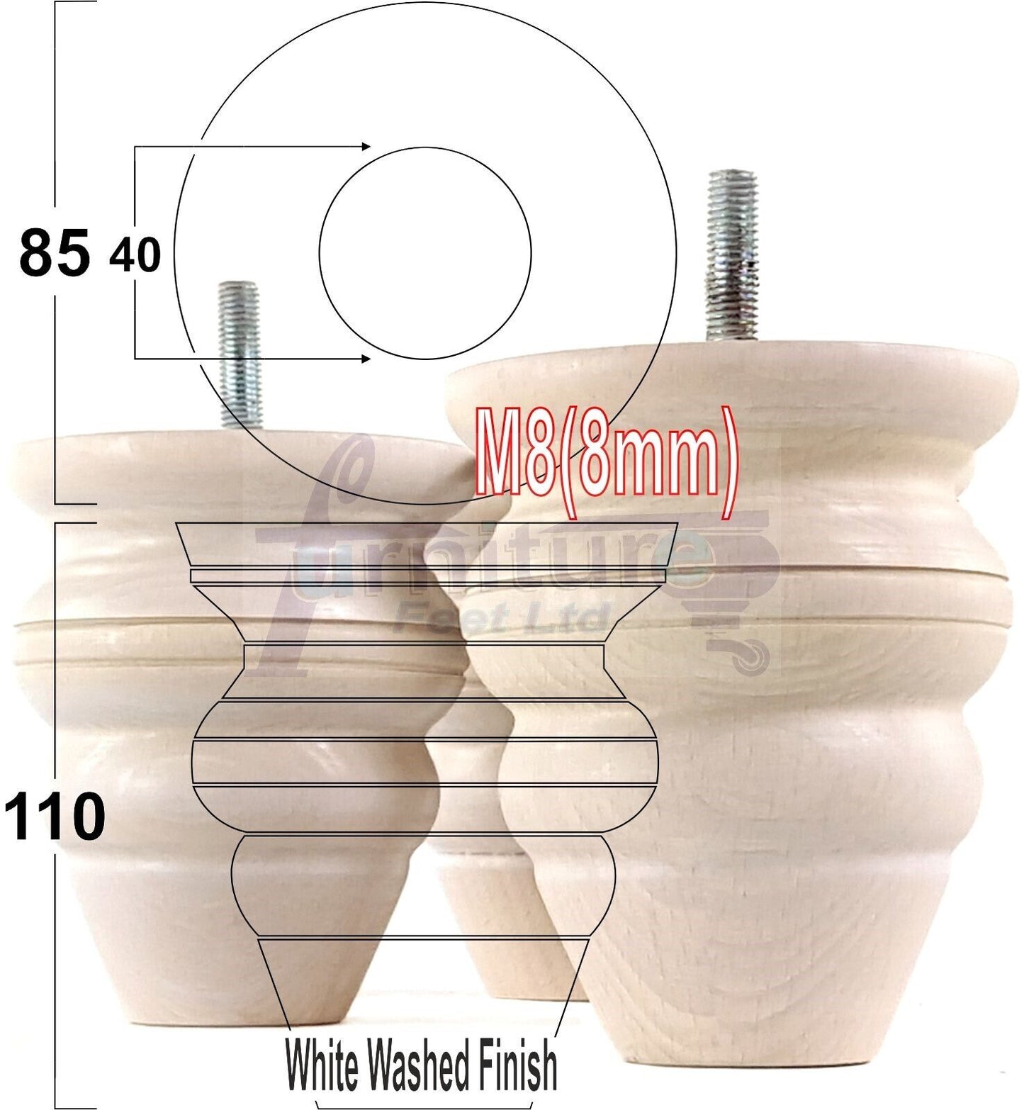 4x Turned Wood Furniture Legs Replacement Feet 110mm High Multiple Colours Chairs Stools Sofa's Beds Settee Cabinets M8