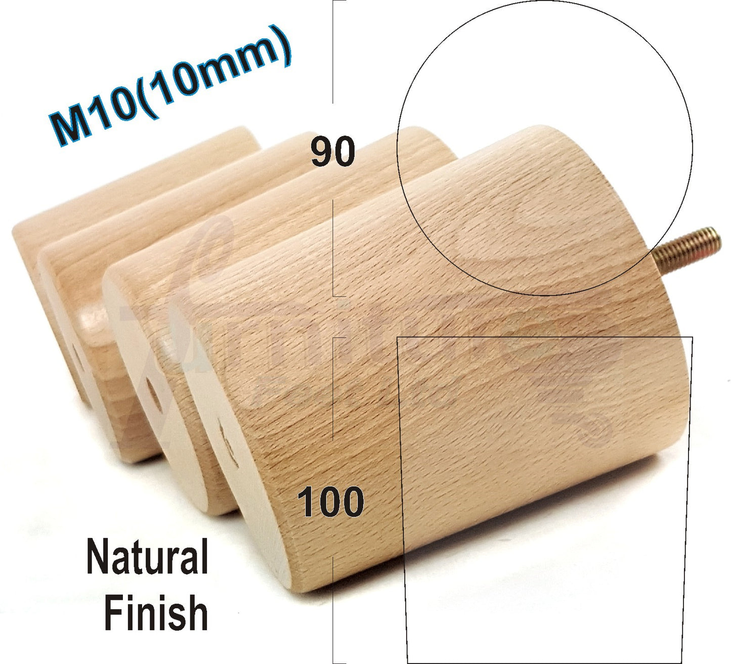 4x Turned Wood Furniture Legs Chair Sofa Bed M10 Replacement Settee Feet 100mm