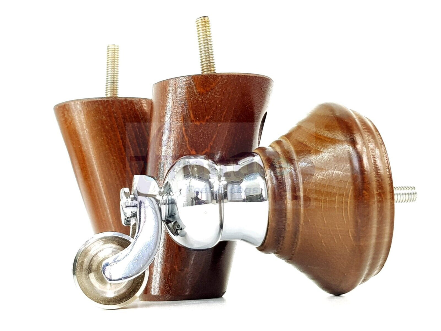 2 Antique Brown Wood Furniture Sofa Legs With Castor 125mm & 2 Angled Back Feet Chair Settee 100mm High M8