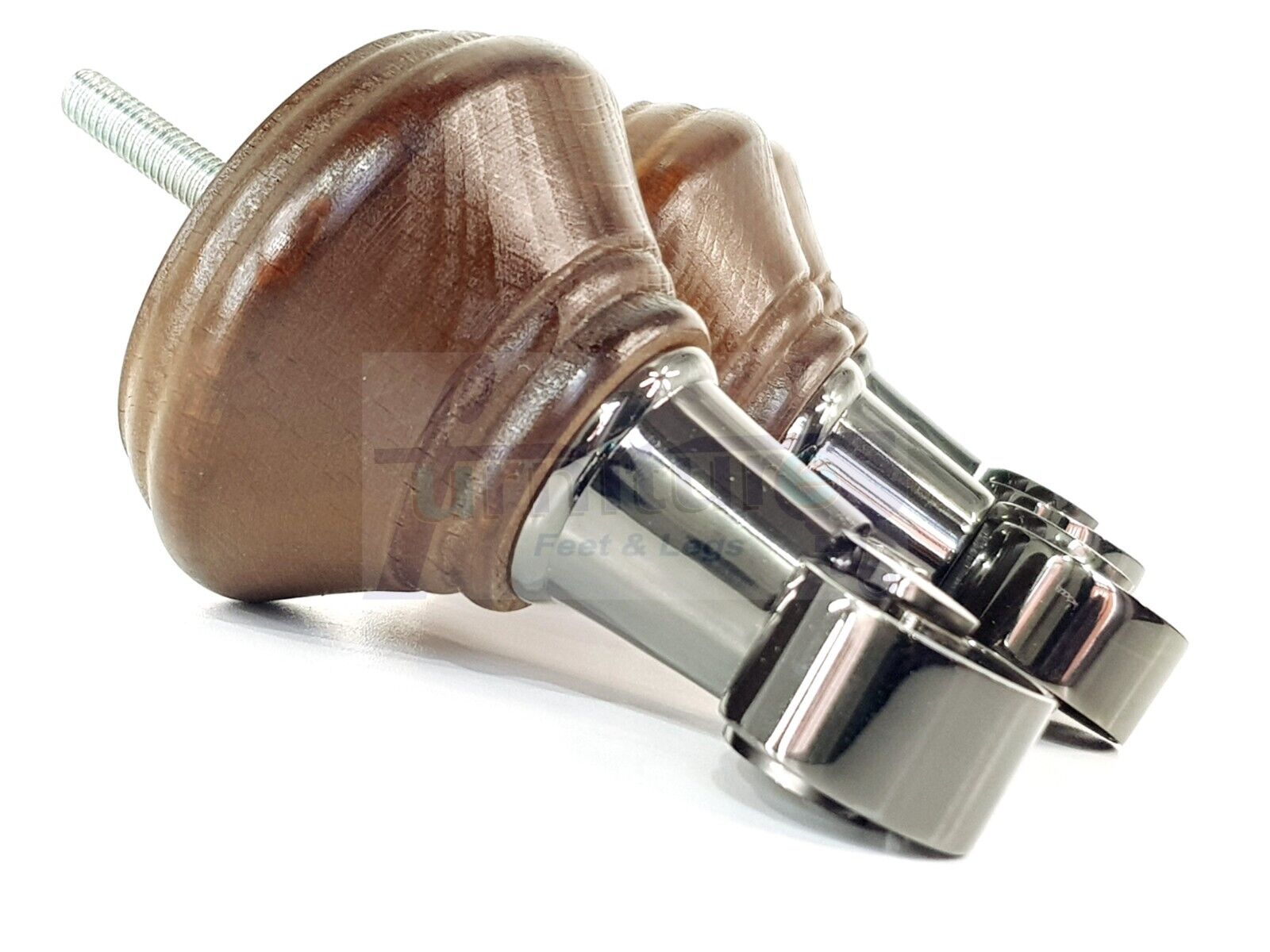 4x Antique Brown Wooden Furniture Sofa Legs M8 With Castors Replacment Chair Settee Feet 115mm - 125mm High