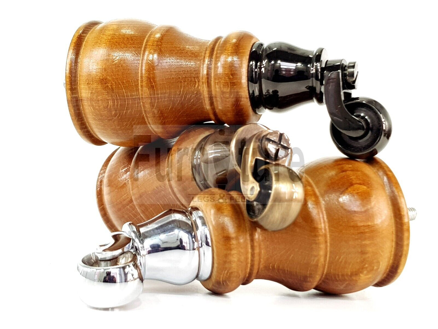 4 Turned Wood Feet Dark Oak Stain Castor Legs Chair Furniture Stools Sofa Chairs M8 160mm 6 Inch High