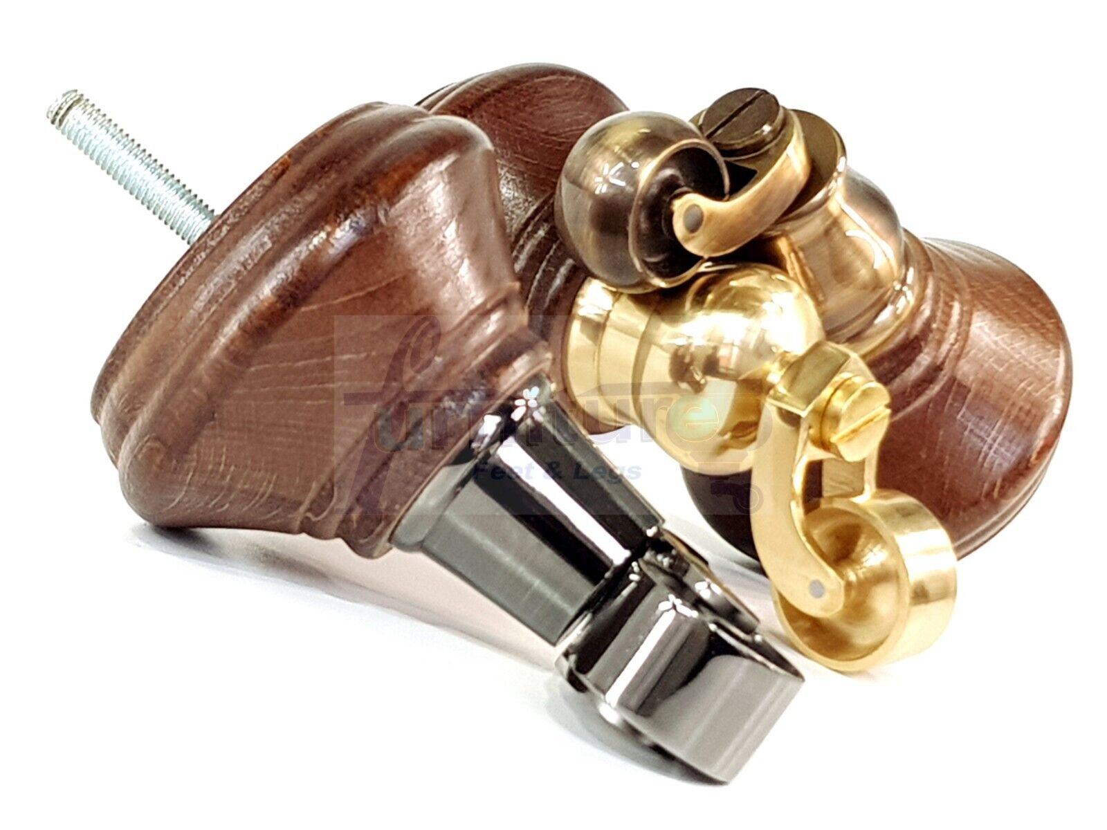 4x Antique Mahogany Stain Wooden Furniture Sofa Legs M8 With Castors Replacment Chair Settee Feet 115mm - 125mm High