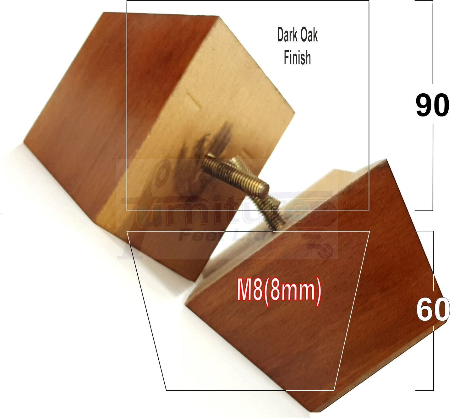 4x Square Wood Sofa Legs 60mm High Replacement Furniture Feet Chairs Cabinets M8 