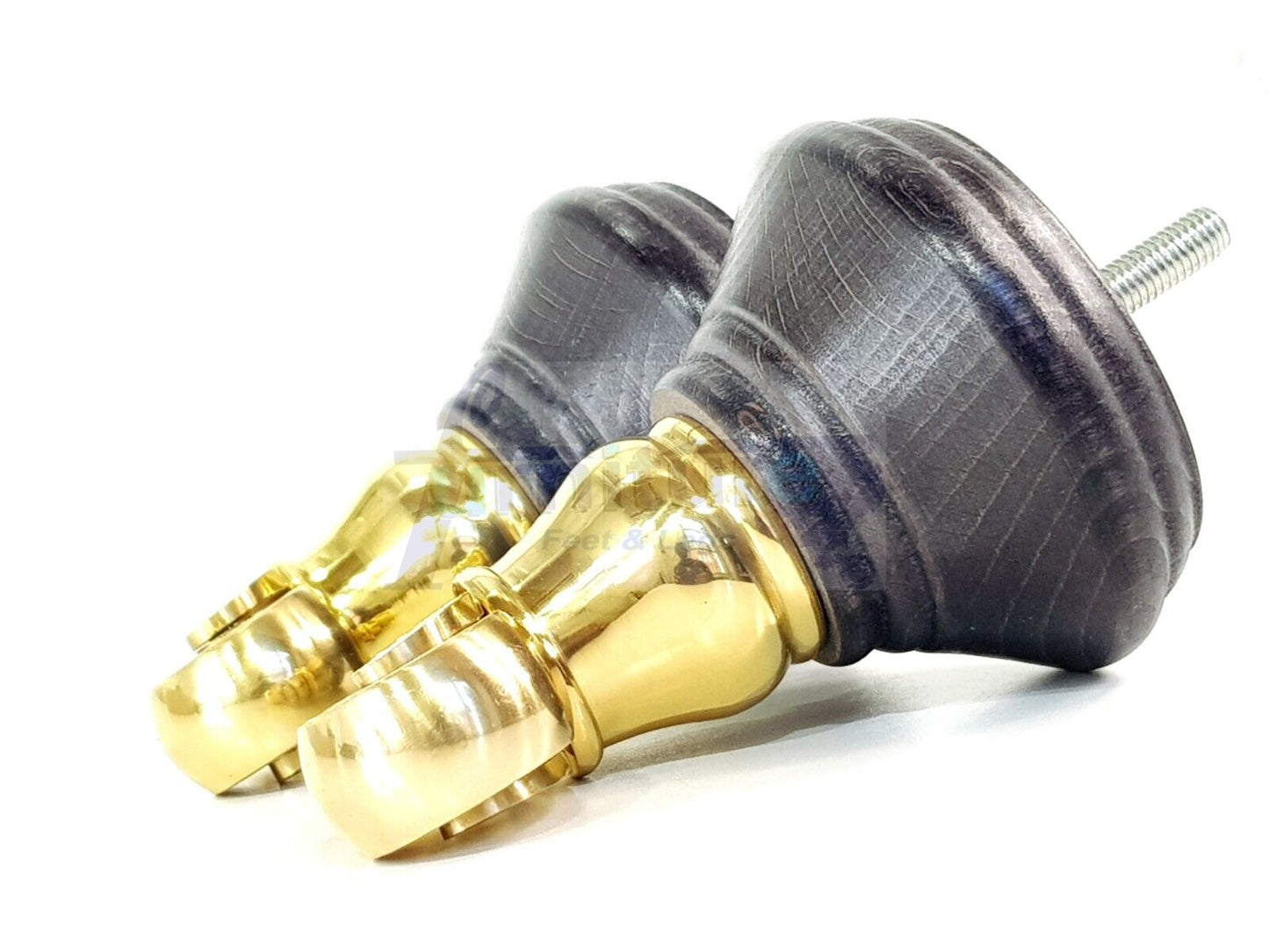 4x Black Stain Wooden Furniture Sofa Legs M8 With Castors Replacment Chair Settee Feet 115mm - 125mm High