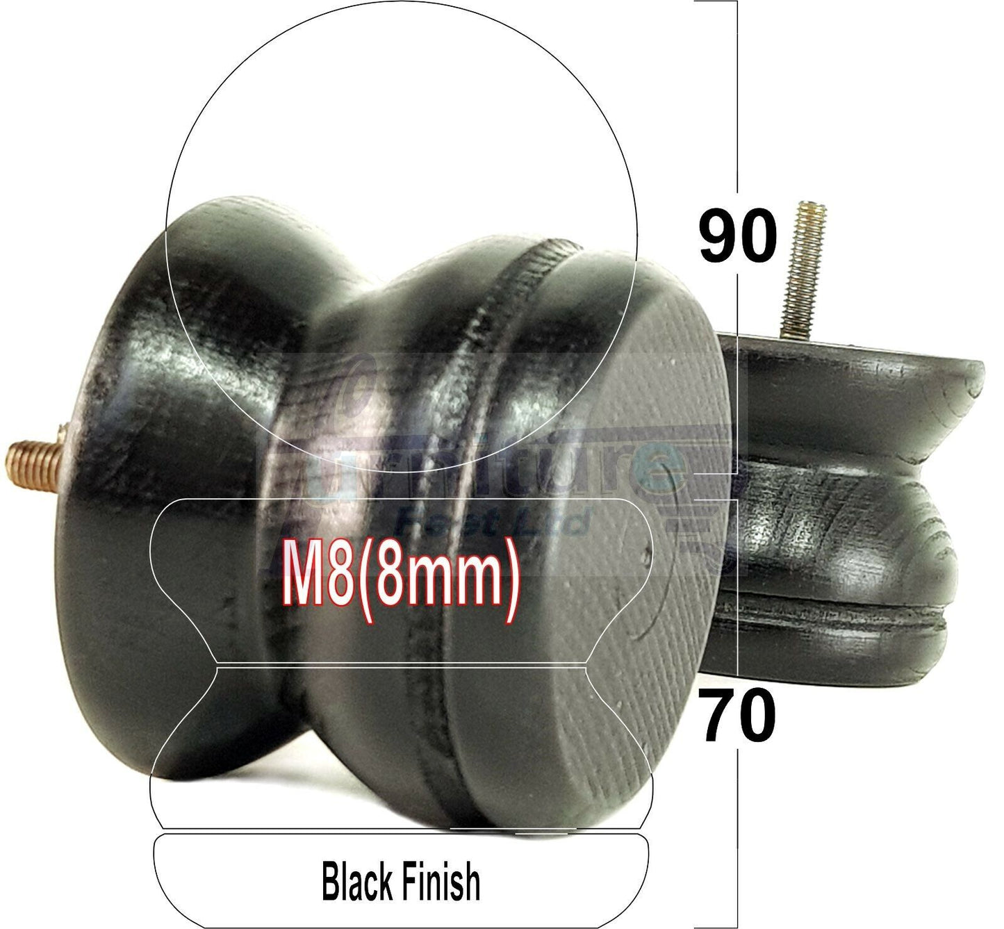 4x Turned Solid Wood Furniture Legs Replacement Bun Feet 70mm High 8mm Thread