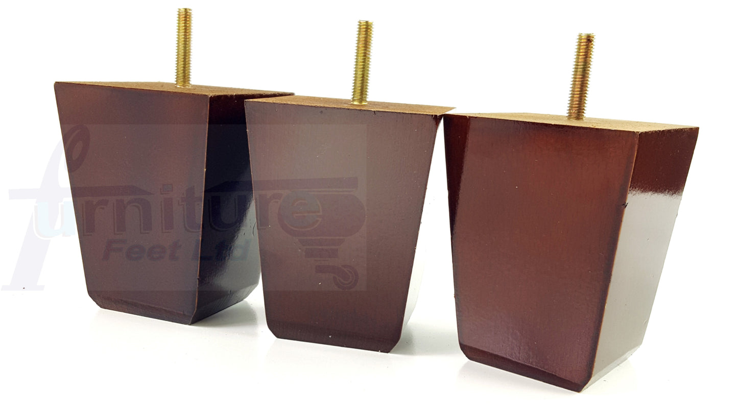 Set Of 4 Square Block Solid Wood Furniture Feet Replacement Legs 100mm High M10 Thread