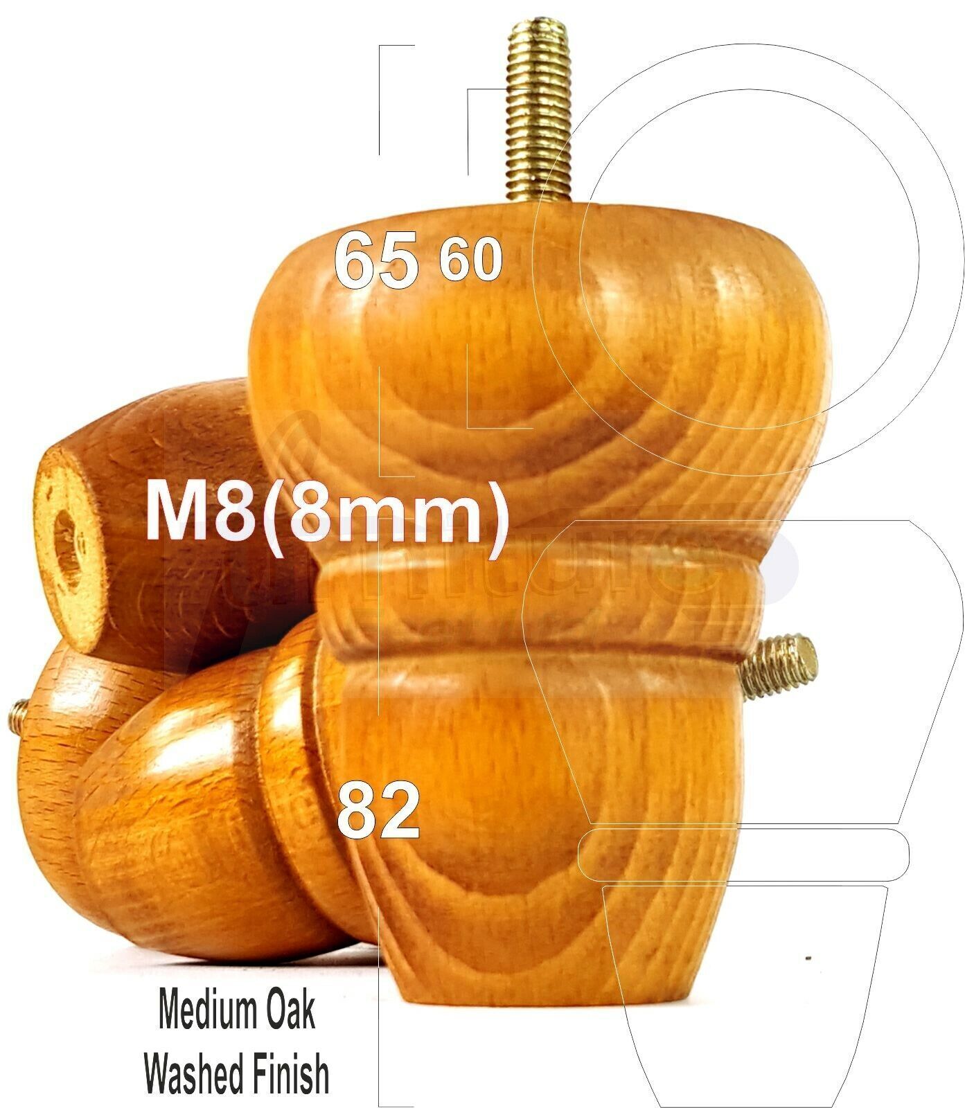 4x Turned Wood Repacement Furniture Legs M8 Sofa Chair Settee Feet 82mm