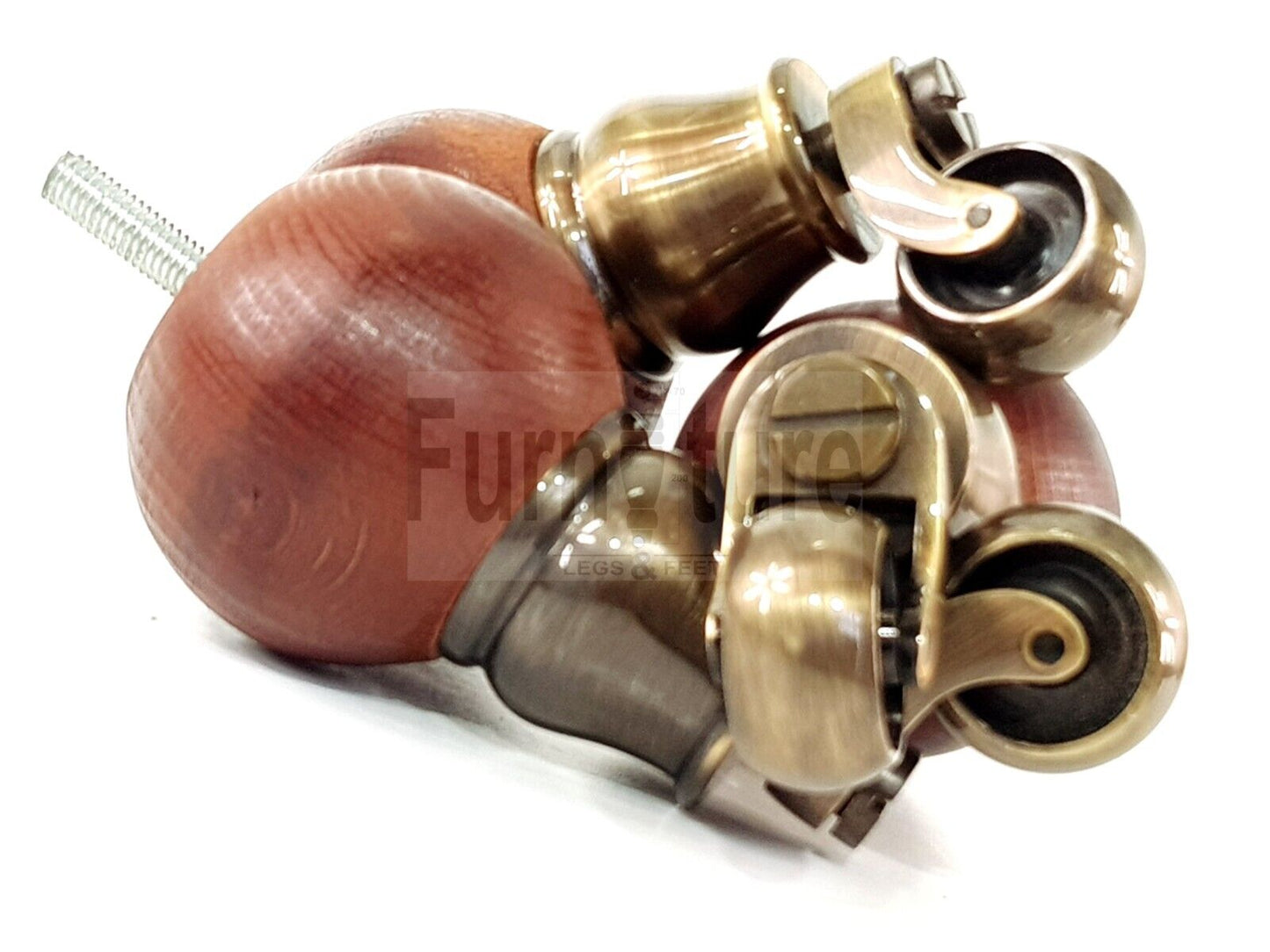 4x Turned Wood with Antique Castors Furniture Chair Settee Legs M8 Sofa Feet 118mm