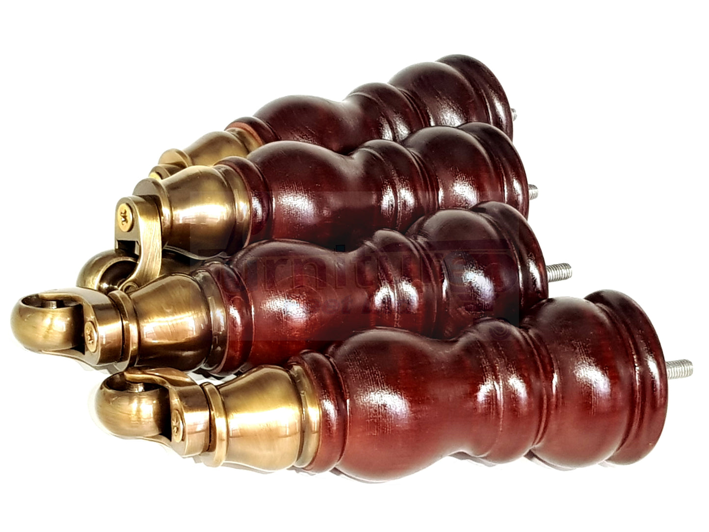 4 Turned Wood Furniture Feet With Antique Vase Castor 205mm High Legs Mahogany Finish M8 Sofas Chairs Stools Cabinets 8 Inches Tall 