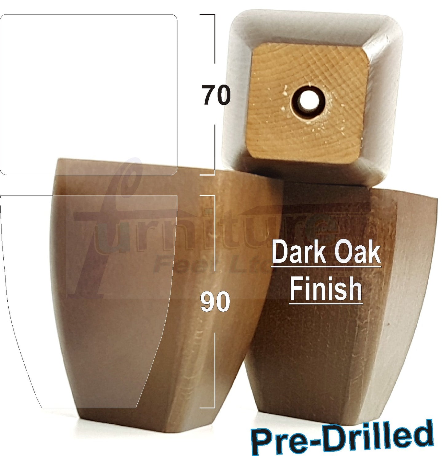 4x Solid Wooden Block Furniture Feet Replacement Legs 90mm High Self-Fix