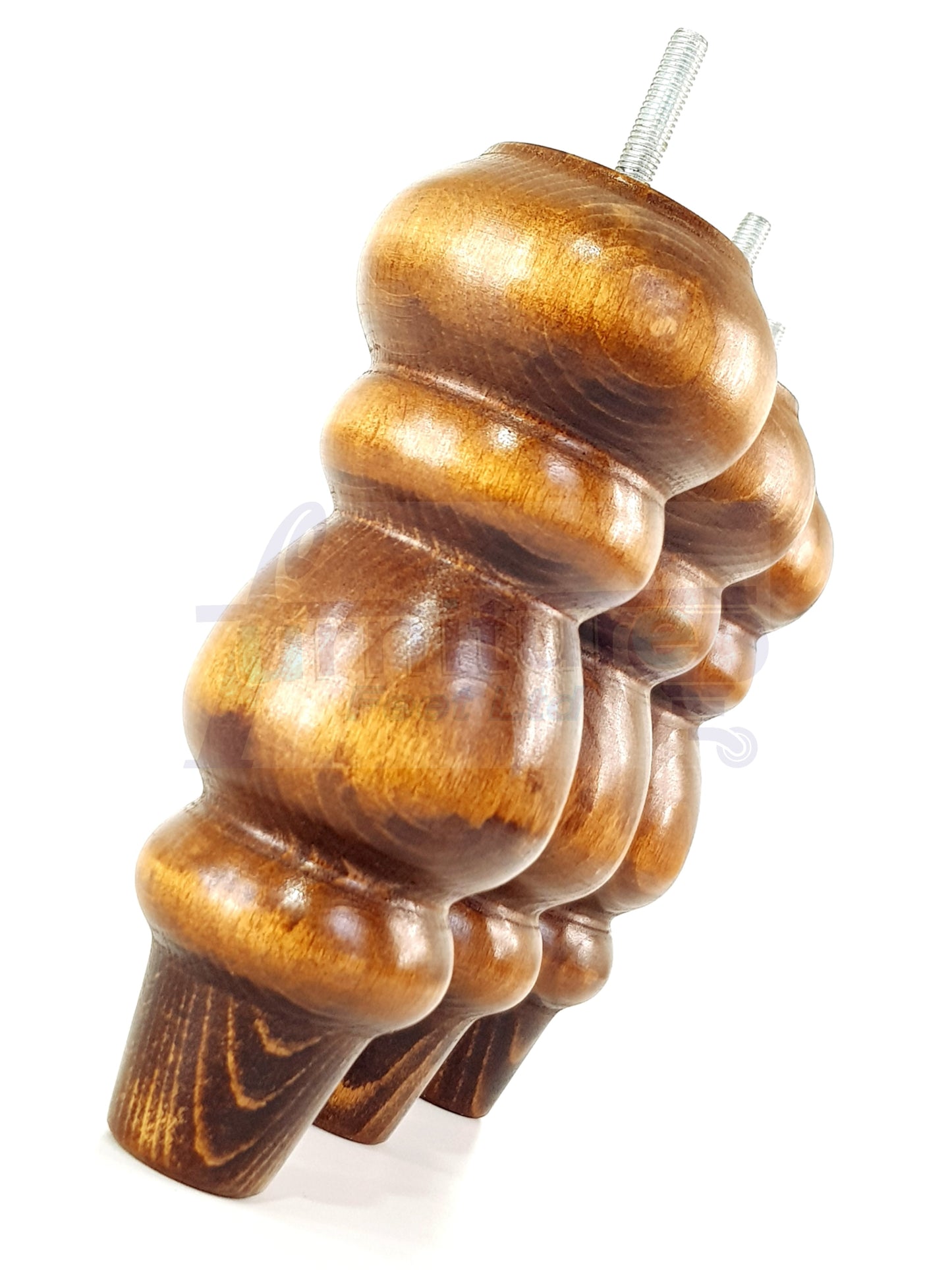 4 Solid Wood Furniture Legs Replacement Turned Feet 200mm High M8(8mm) Thread: Dark Oak Washed