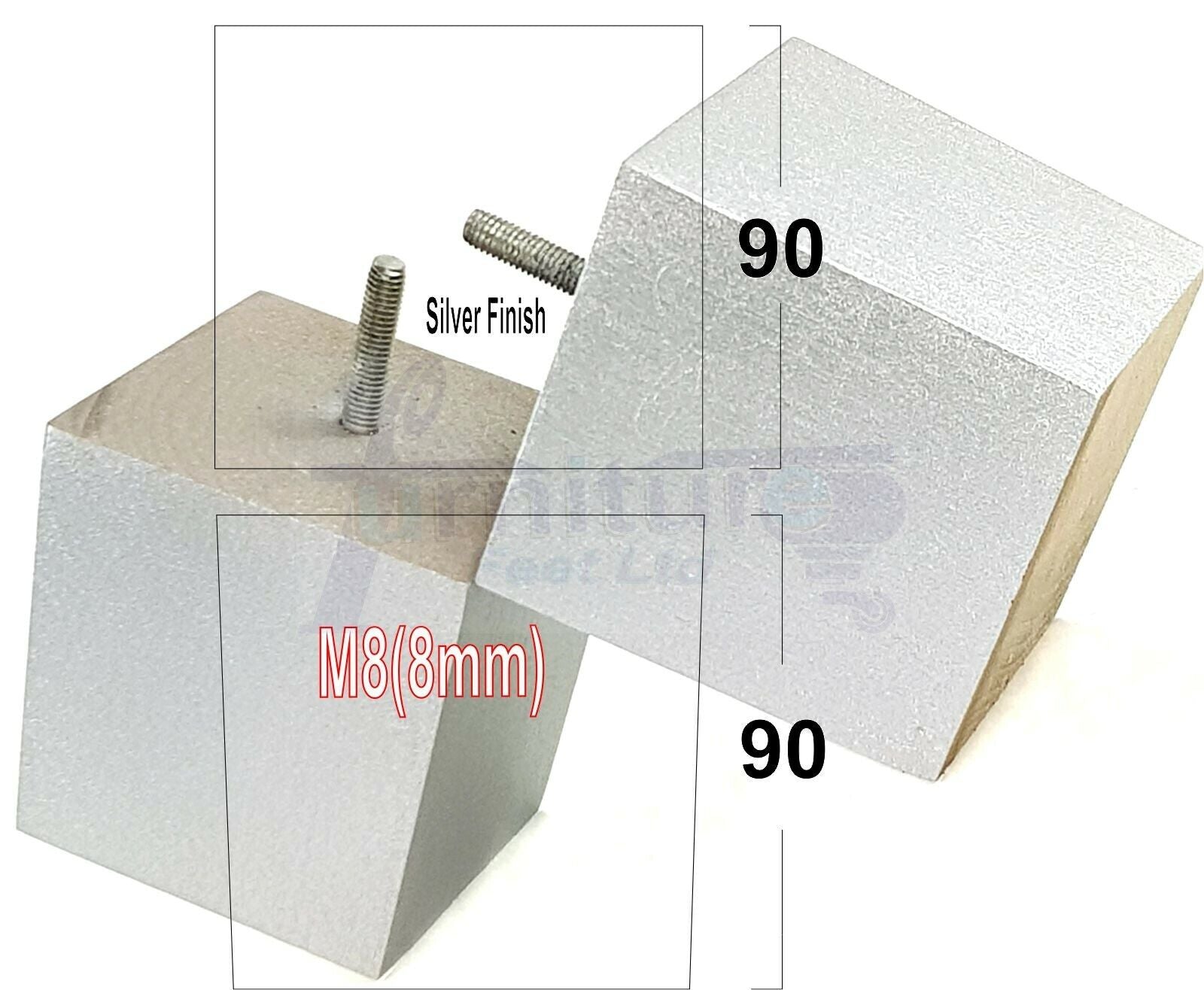 4x Solid Wood Square Feet Replacement Block Legs 90mm High Furniture Chairs Stools Sofa Beds Settee Cabinets 8mm Thread