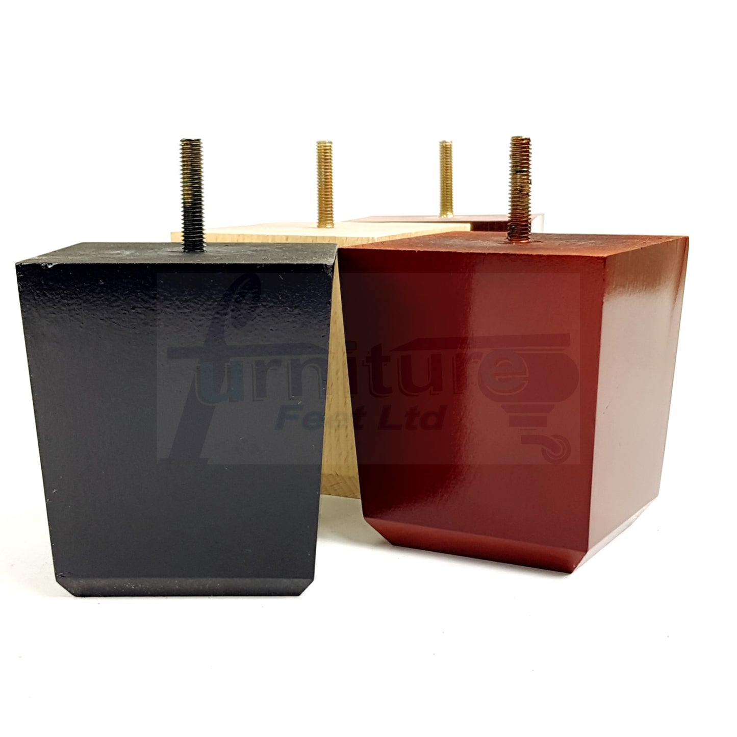 4x Solid Wood Square Furniture Legs Block Replacement Feet 100mm M10 Thread