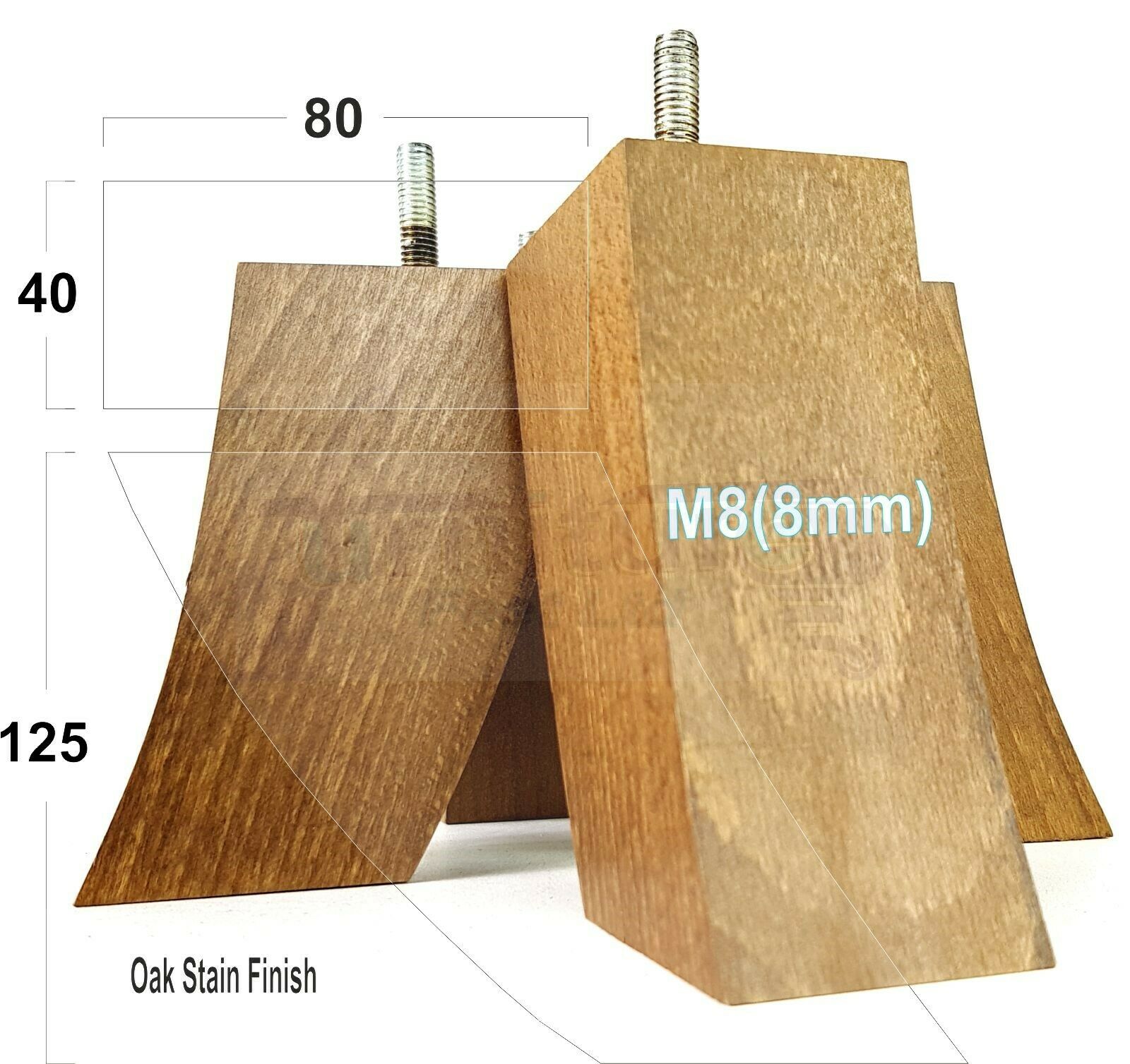 SET OF 4 WOODEN FURNITURE FEET 125mm HIGH REPLACEMENT SOFA LEGS 8mm Thread