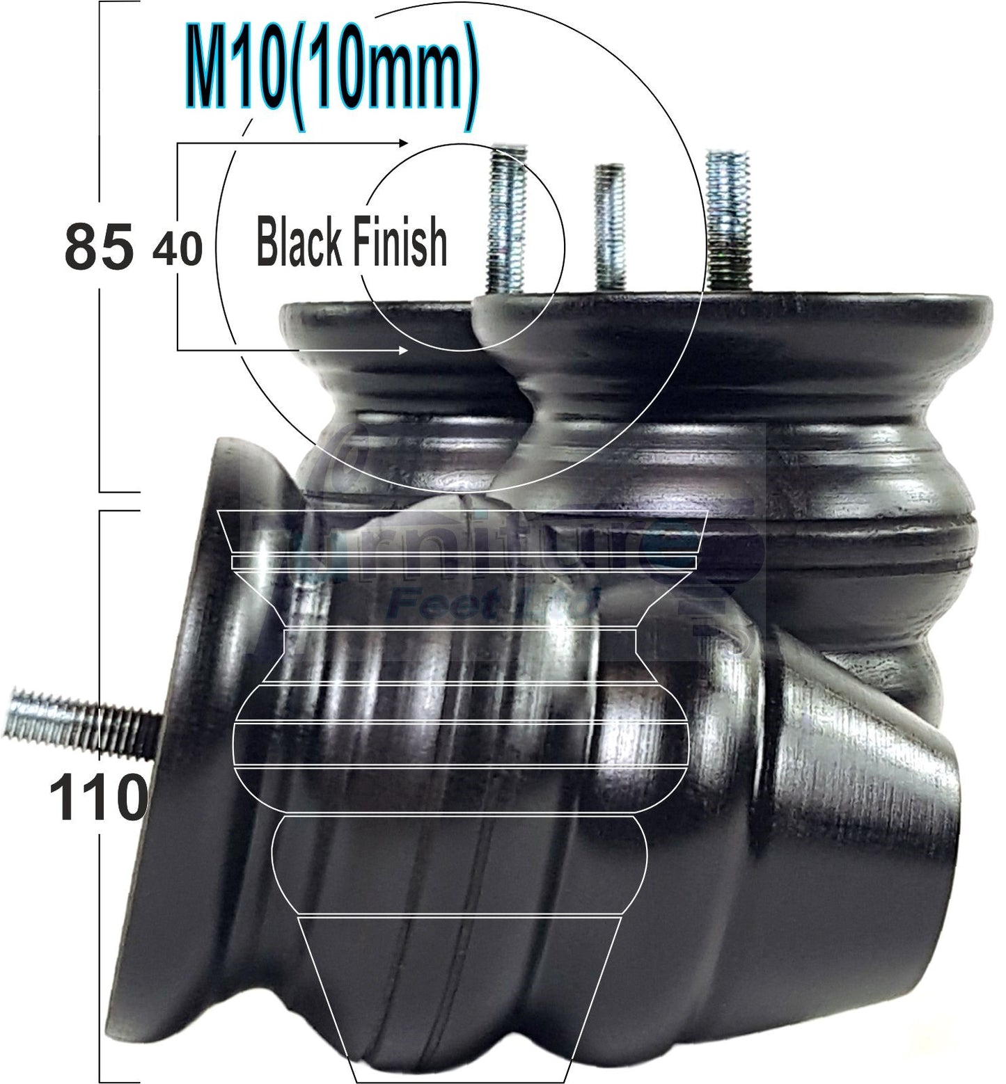 4 Turned Wood Furniture Legs Replacement Feet 110mm High Chairs Stools Sofa's Beds Settee M10 Thread