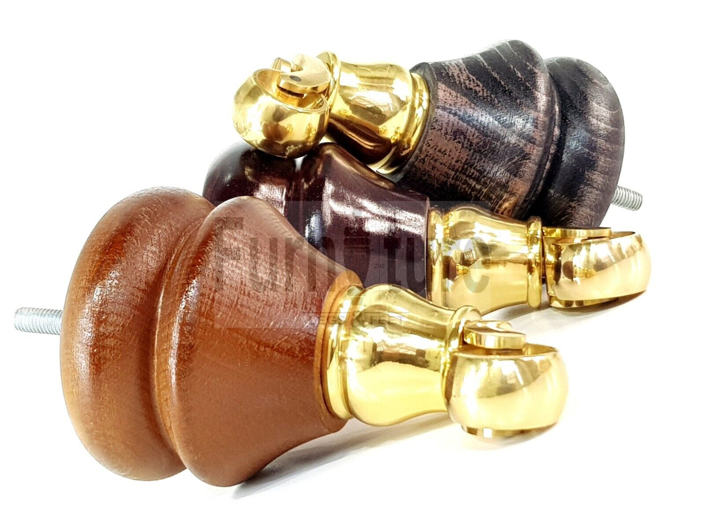 Set Of 4 Turned Furniture Wood Feet With Brass Castors 140mm Sofas Chairs Settee Cabinets Beds M8(8mm)