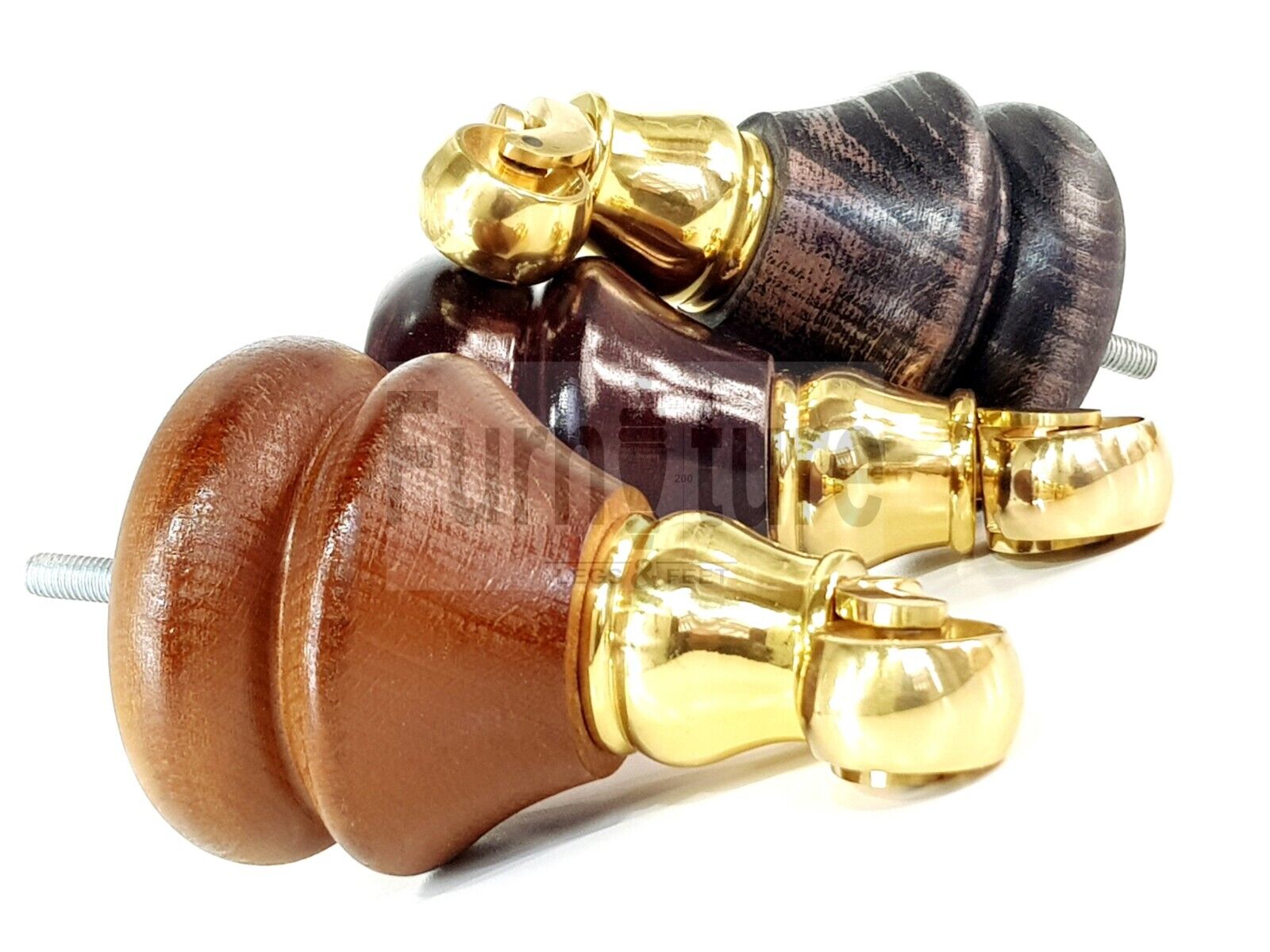 Set Of 4 Turned Furniture Wood Feet With Brass Castors 140mm Sofas Chairs Settee Cabinets Beds M8(8mm)