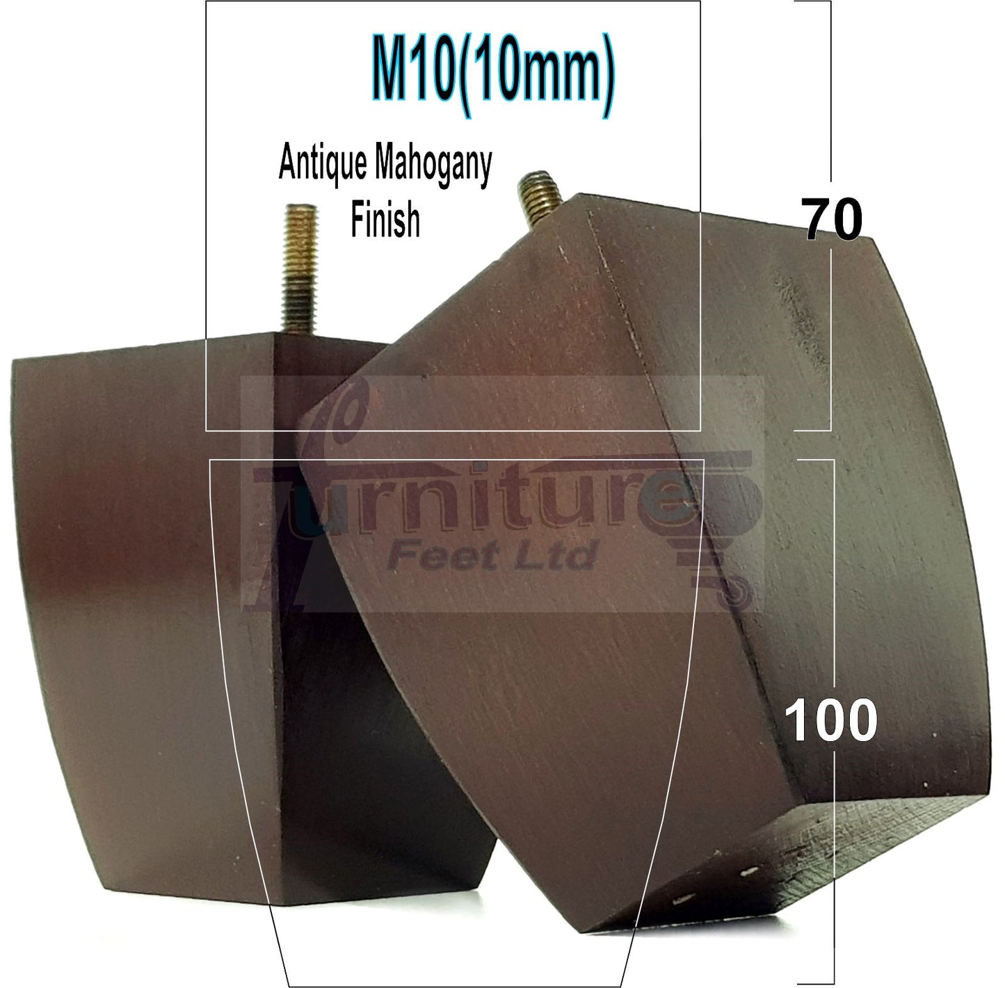 Set Of 4 Square Block Solid Wood Furniture Feet Replacement Legs 100mm High M10 Thread