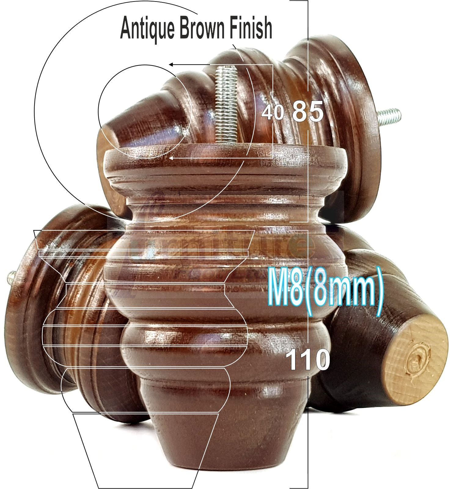 4x Turned Wood Furniture Legs Replacement Feet 110mm High Multiple Colours Chairs Stools Sofa's Beds Settee Cabinets M8