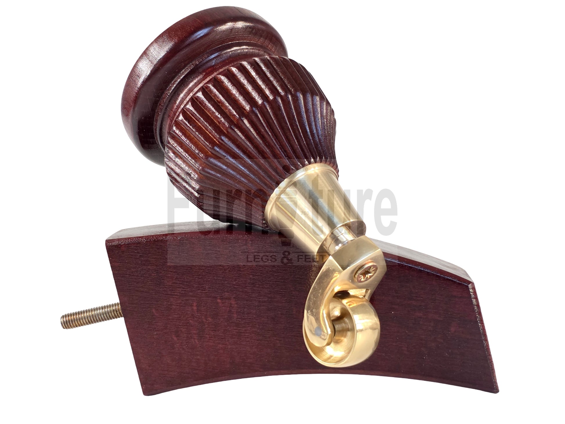Solid Wood Furniture Replacement Legs 6 Inches with Castors and Back Feet 155mm High M8 Dowl Fixing - Mahogany Finish