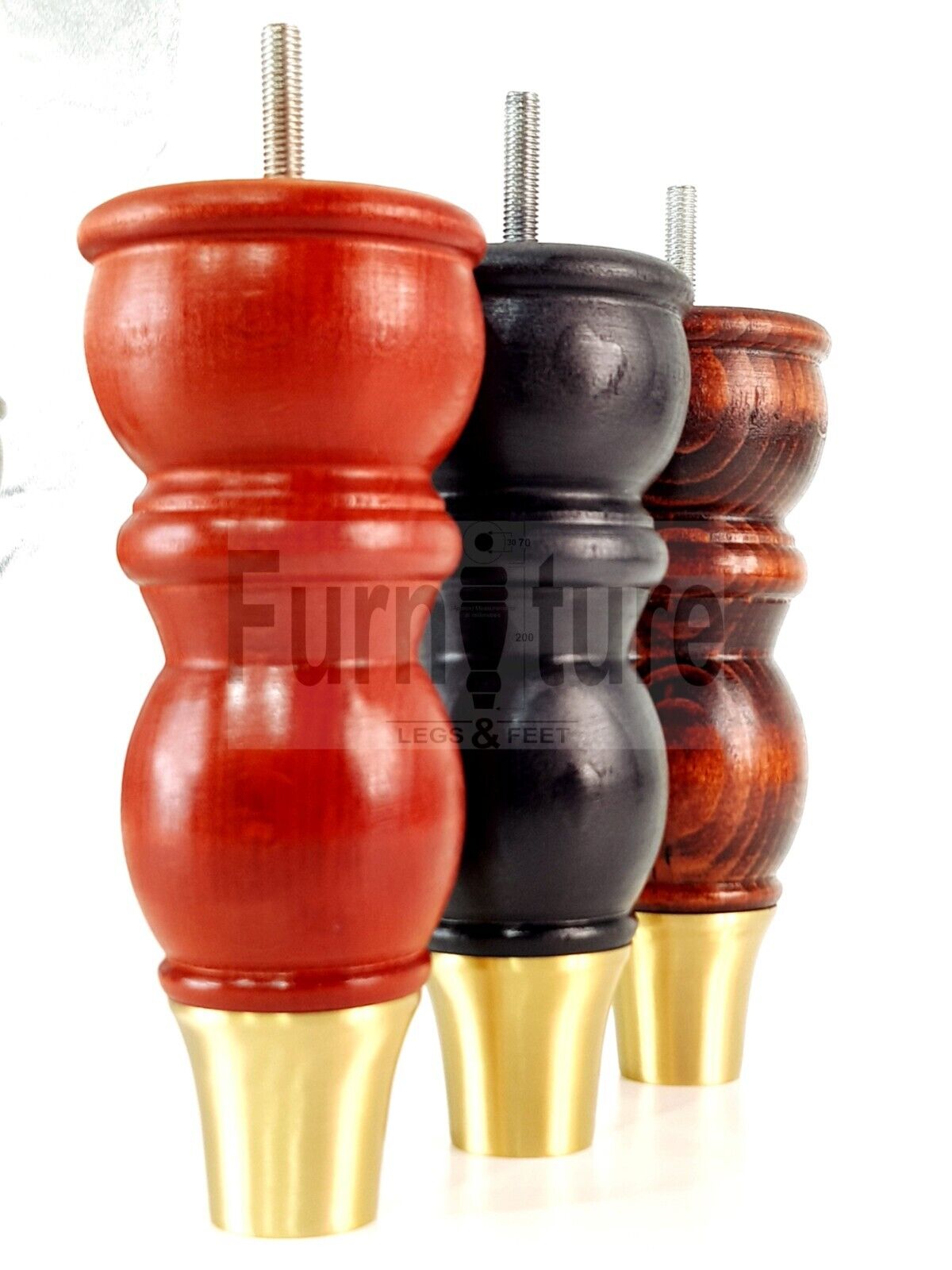 4x Wooden Furniture Feet With Brass Slipper Cup 182mm High Legs M8 Sofas Chairs Settees Cabinets